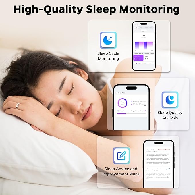 Ultra-Thin Smart Ring for Women Men,Sleep Tracker Ring with Heart Rate, Waterproof Fitness Ring for Activity Monitoring/Steps/Calories,No Subscription Fee,for iSO & Android (ROSEGlod,11#)