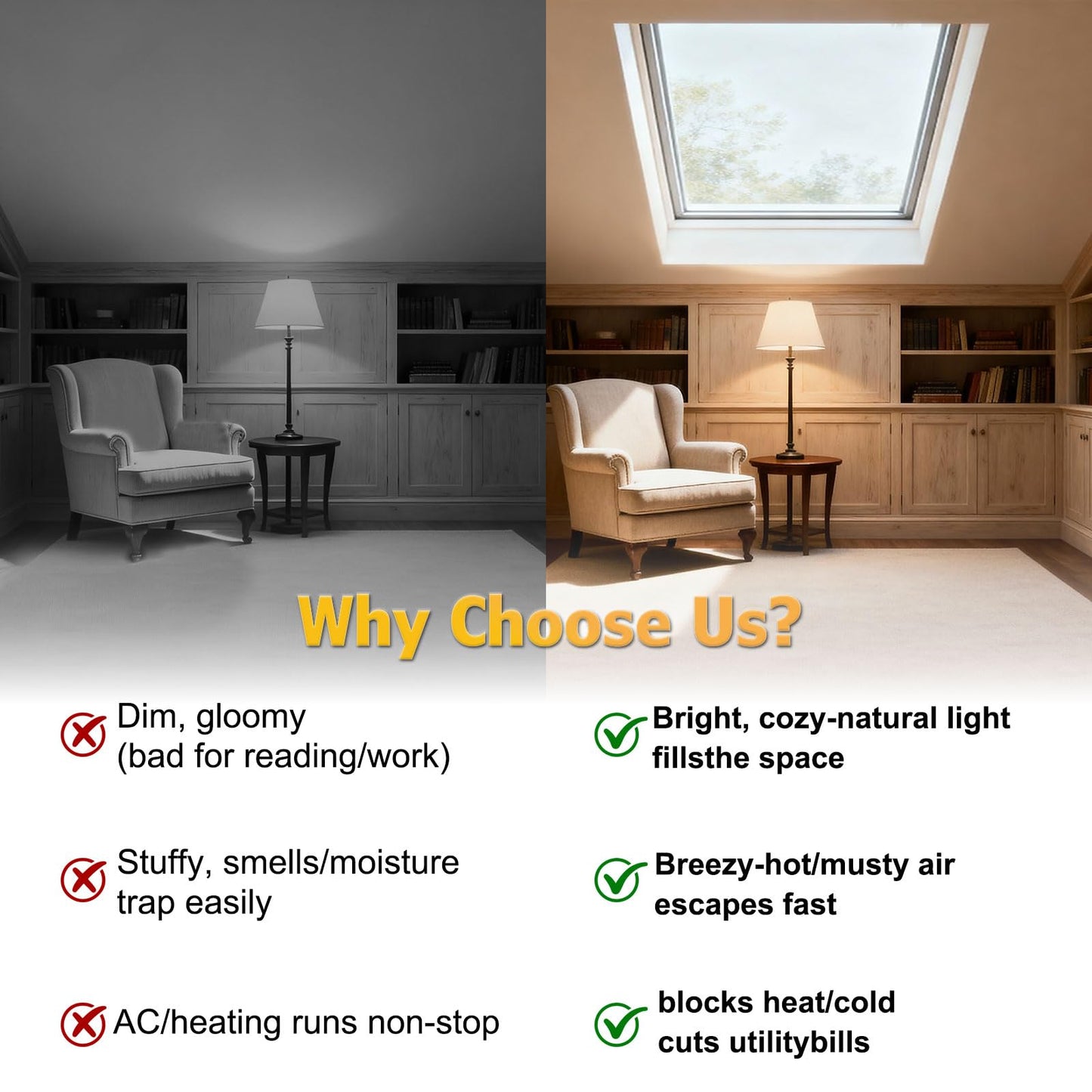 Viuseo Manual Skylight Window, Skylights for House Roof with Double Tempered Glass and Aluminum Alloy Frame, Roof Skylight for Home/Sun Room/Attic/Basement Daylighting
