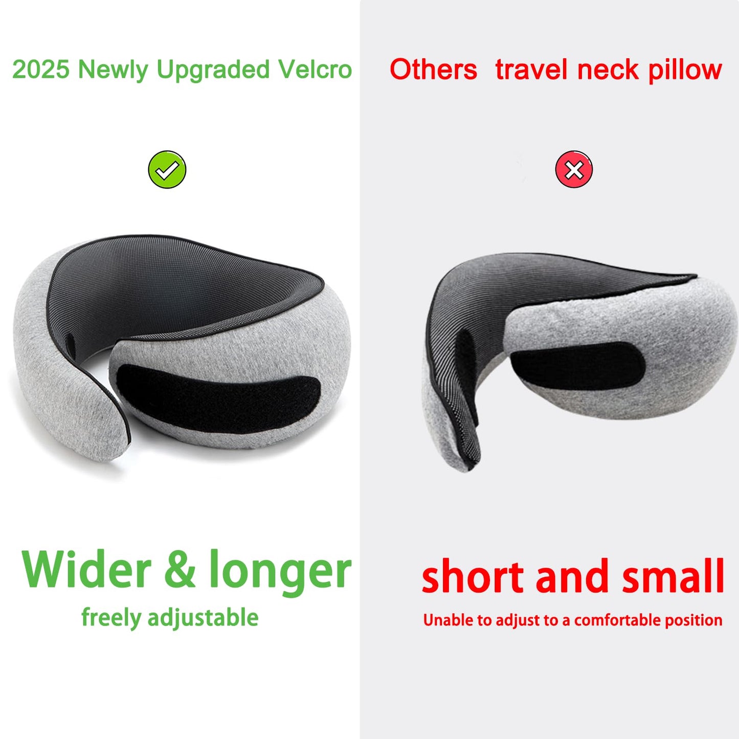 Neck Pillow for Traveling, Travel Neck Pillow for Airplanes, 100% Pure Memory Foam, 360° Support Stowable Pillows for Sleeping, Breathable & Washable Cover, Compact for Travel, Car & Office (Gray)