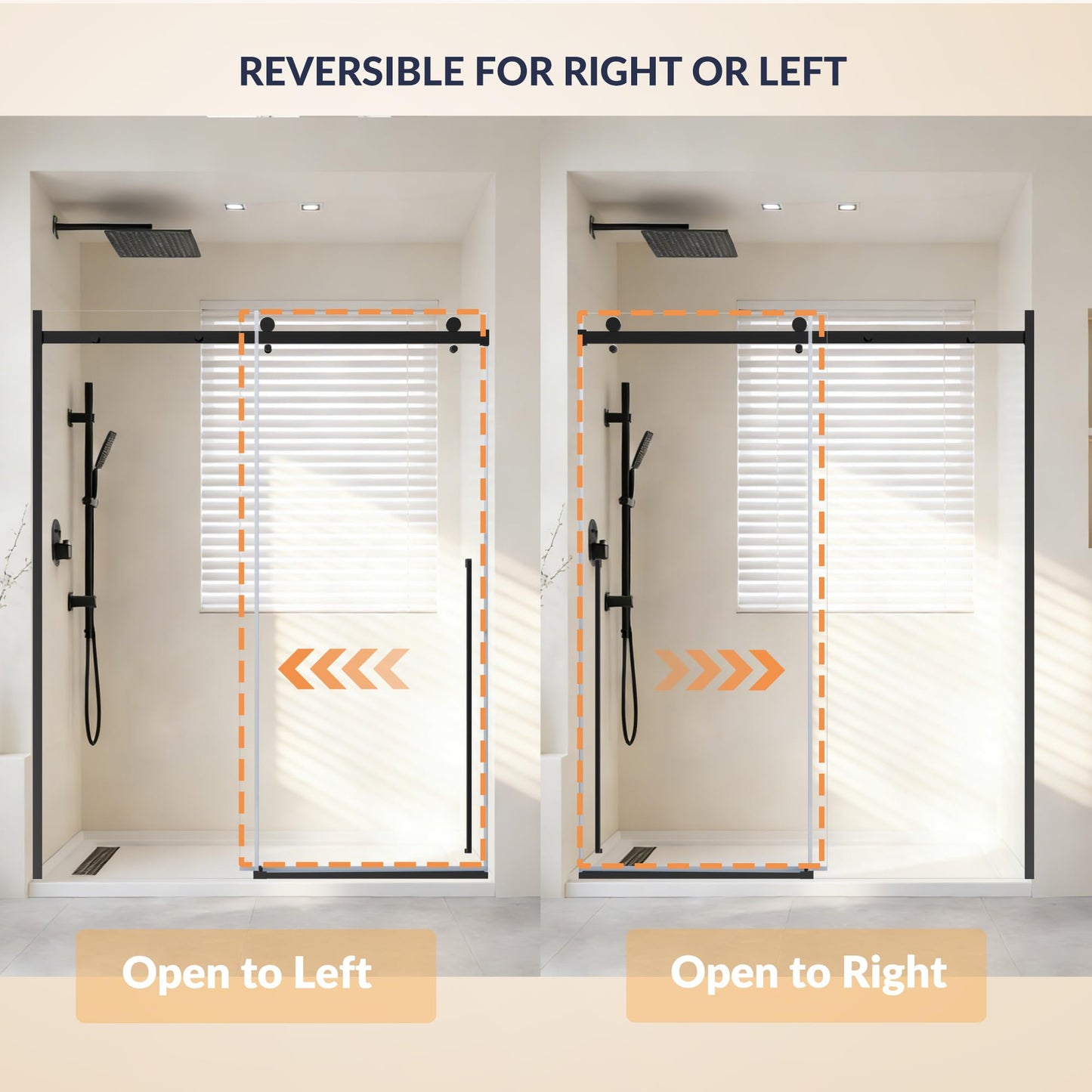 MORVANO Glass Shower Door 56-60" W x 75" H,Sliding Shower Door with 5/16" (8mm) Clear Tempered Glass,Black Glass Door with Explosion-Proof Film,Frameless Shower Door with Reversible Installation