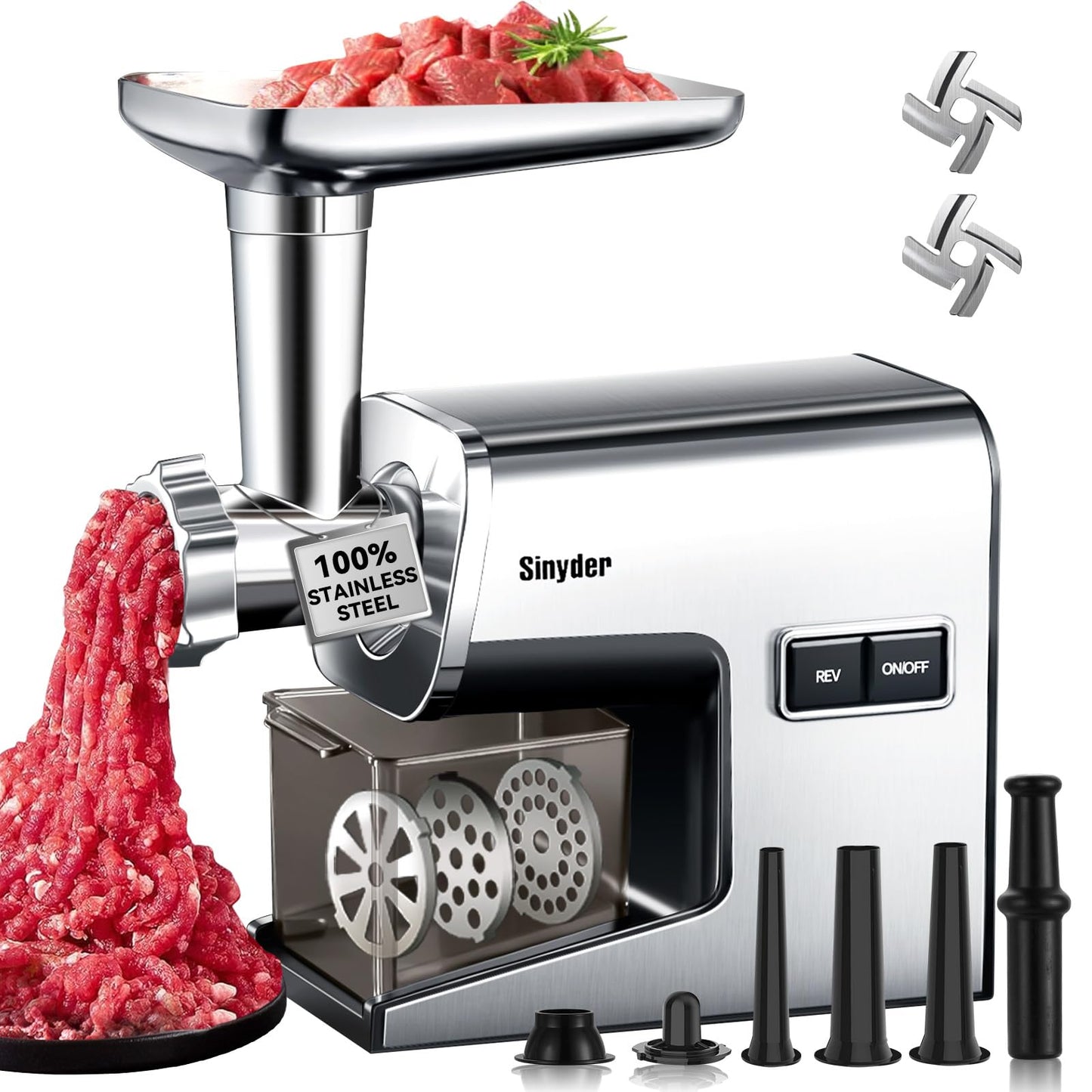 Electric Meat Grinder,3000 Max 304 Stainless Steel Meat Mincer Accessories with 2 Blades,3 Grinding Plates,3 Sausage Stuffer Tubes & Kubbe Kit for Home & Kitchen Use