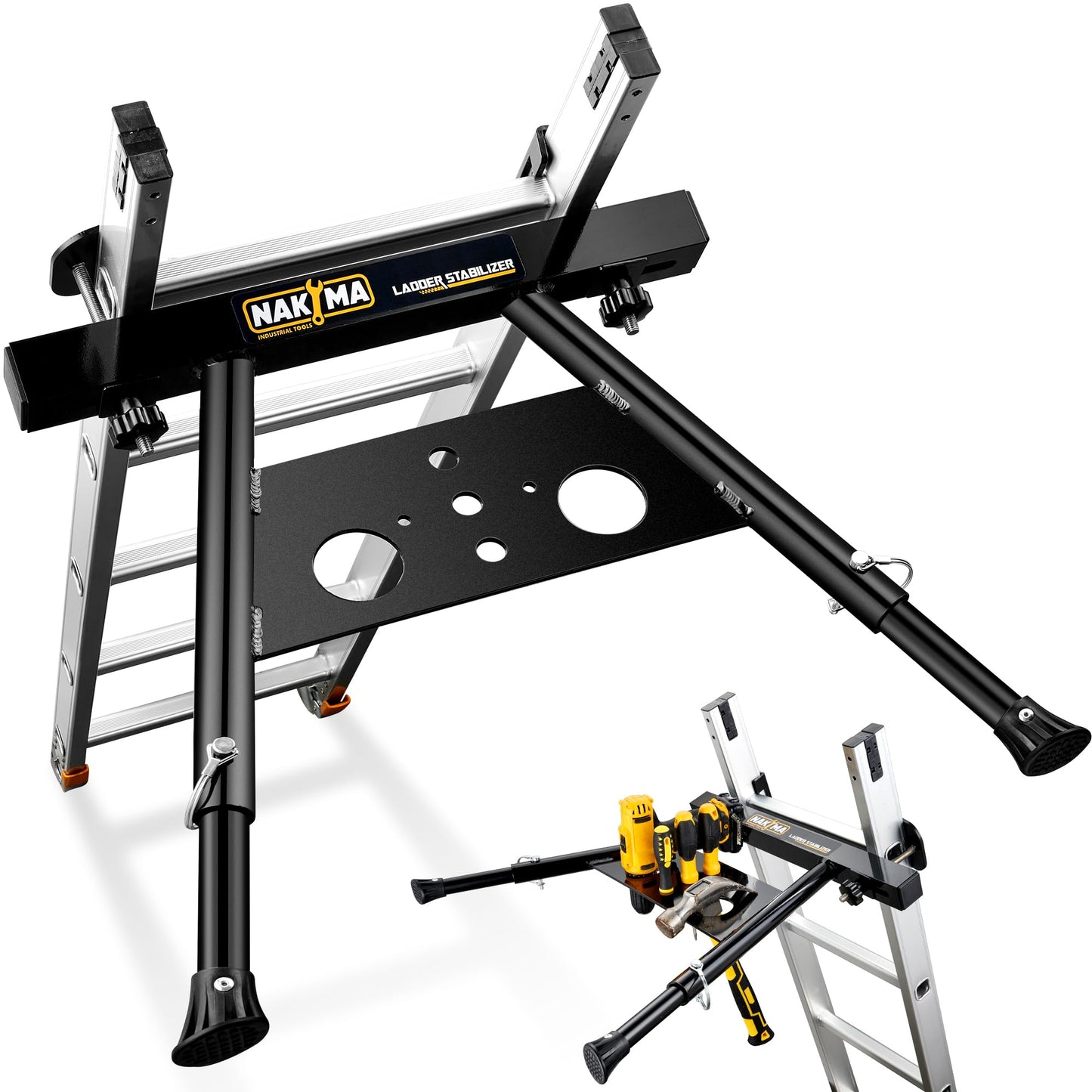 Nakyma Ladder Stabilizer, Ladder Stabilizer for Roof, Wall Ladder Standoff Aviation Grade Aluminium, Adjustable Leg 22-29.5" Ladder Stabilizer withstands 300 LBS Weight Rating