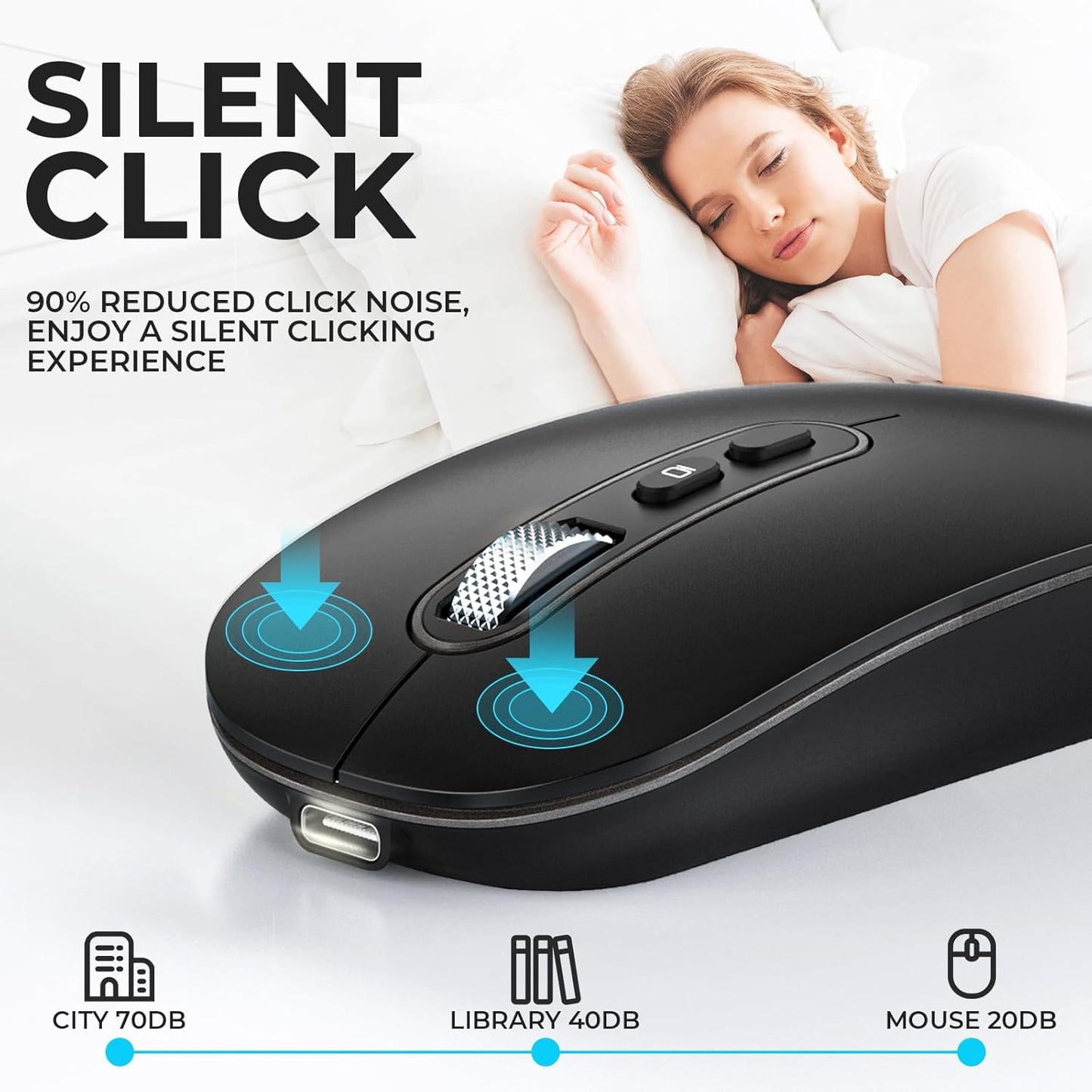 RaceGT USB C Wireless Mouse, Rechargeable Dual-Mode Mouse(Type-c and Bluetooth), Silent Bluetooth Mice for MacBook