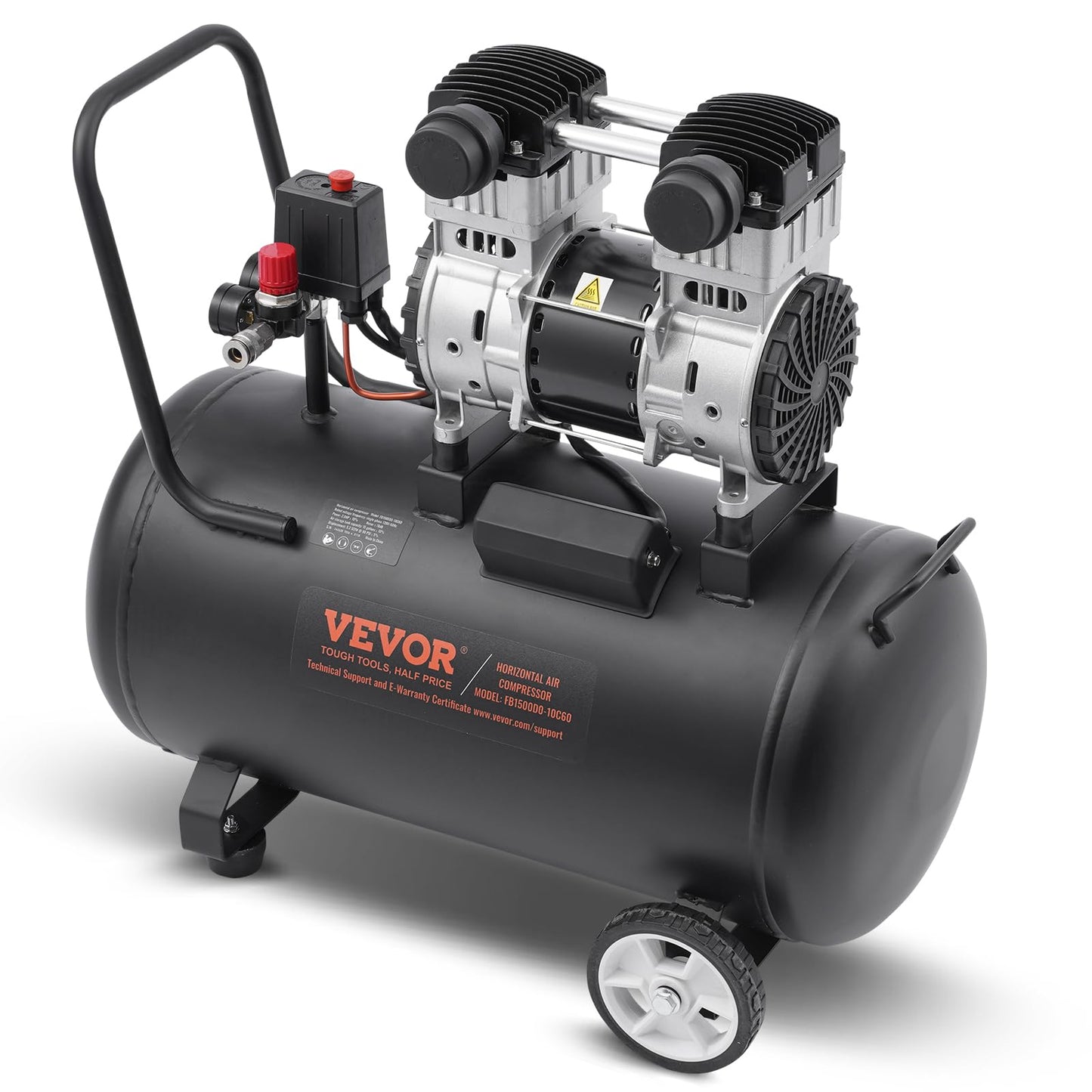 VEVOR Air Compressor, 15 Gallon Steel Tank, 2HP 5.3 CFM@90 PSI Oil Free Air Compressor & Max. 125PSI Pressure, 78dB Ultra Quiet Portable Compressor, for Auto Repair, Tire Inflation, Spray Painting