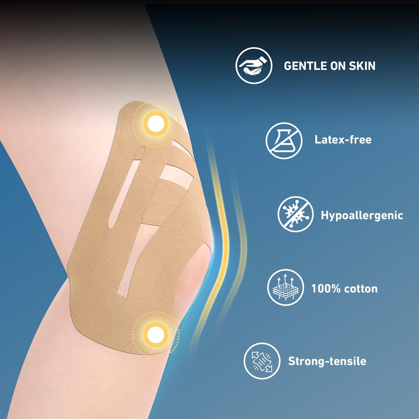 PreCut Kinesiology Tape for Knees, 24PCS Upgraded Waterproof KTQUICK Knee Tape for Knee Pain Relief Pre Cut, Original Cotton Athletic Knee Tape, Waterproof&Hypoallergenic Latex-Free for Sports (Beige)