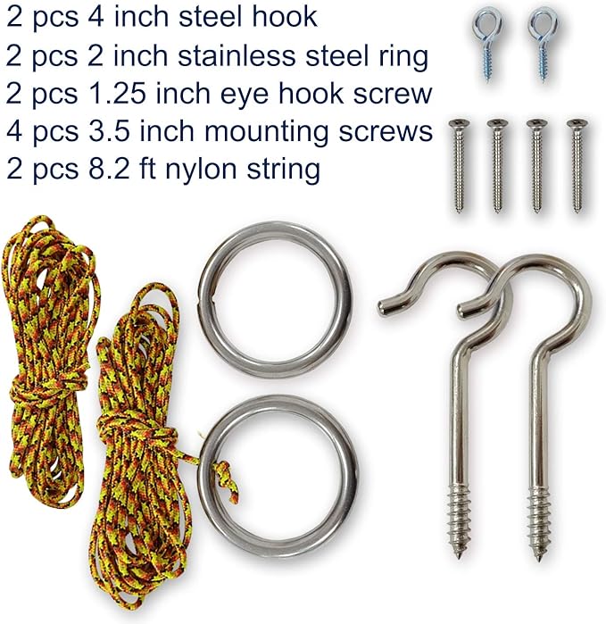 Hook and Ring Toss Game Swing Game DIY Kit -Stainless Steel Ring, Polyester Rope and Hardware