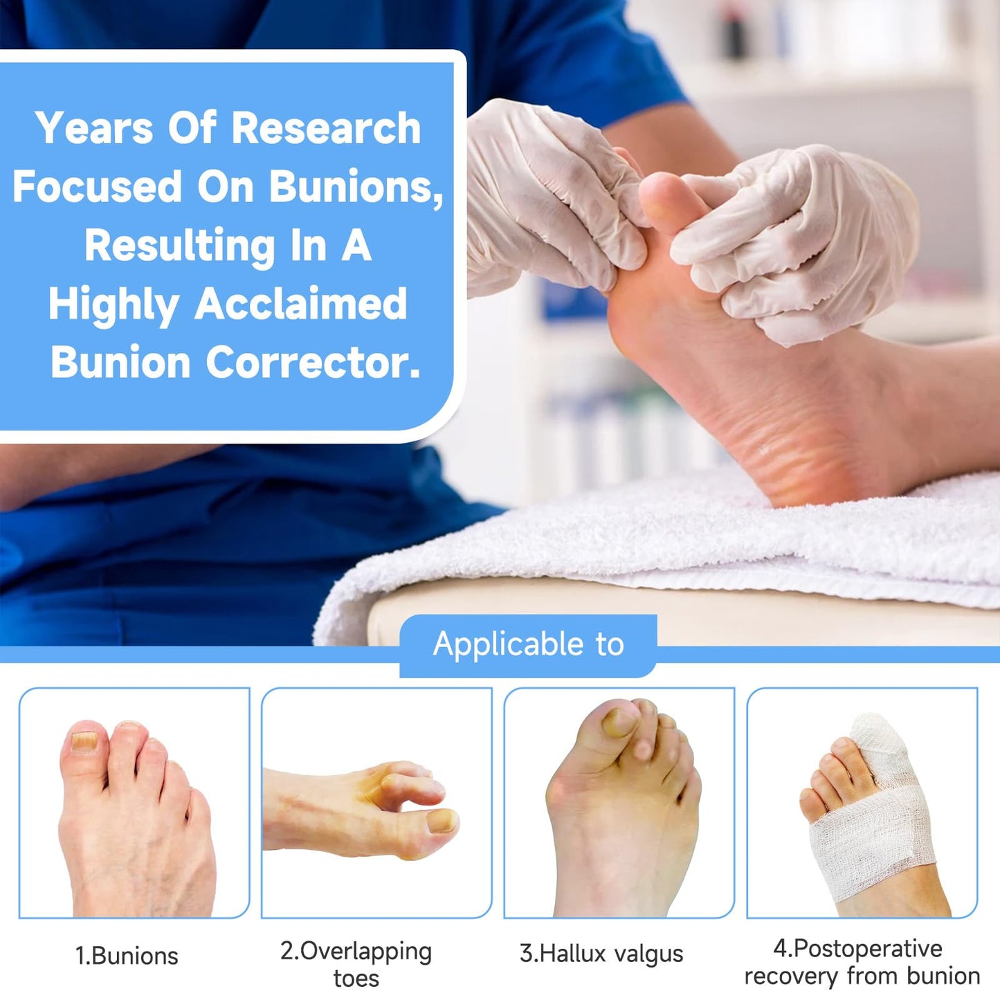 Posturace 2PCS Bunion Corrector for Women & Men Big Toe, Big Toe Separators, Hammer Toe Straightener, Bunion Pads with Spacers, Hallux Valgus Pain Relief, Comfortable & Breathable for Day/Night