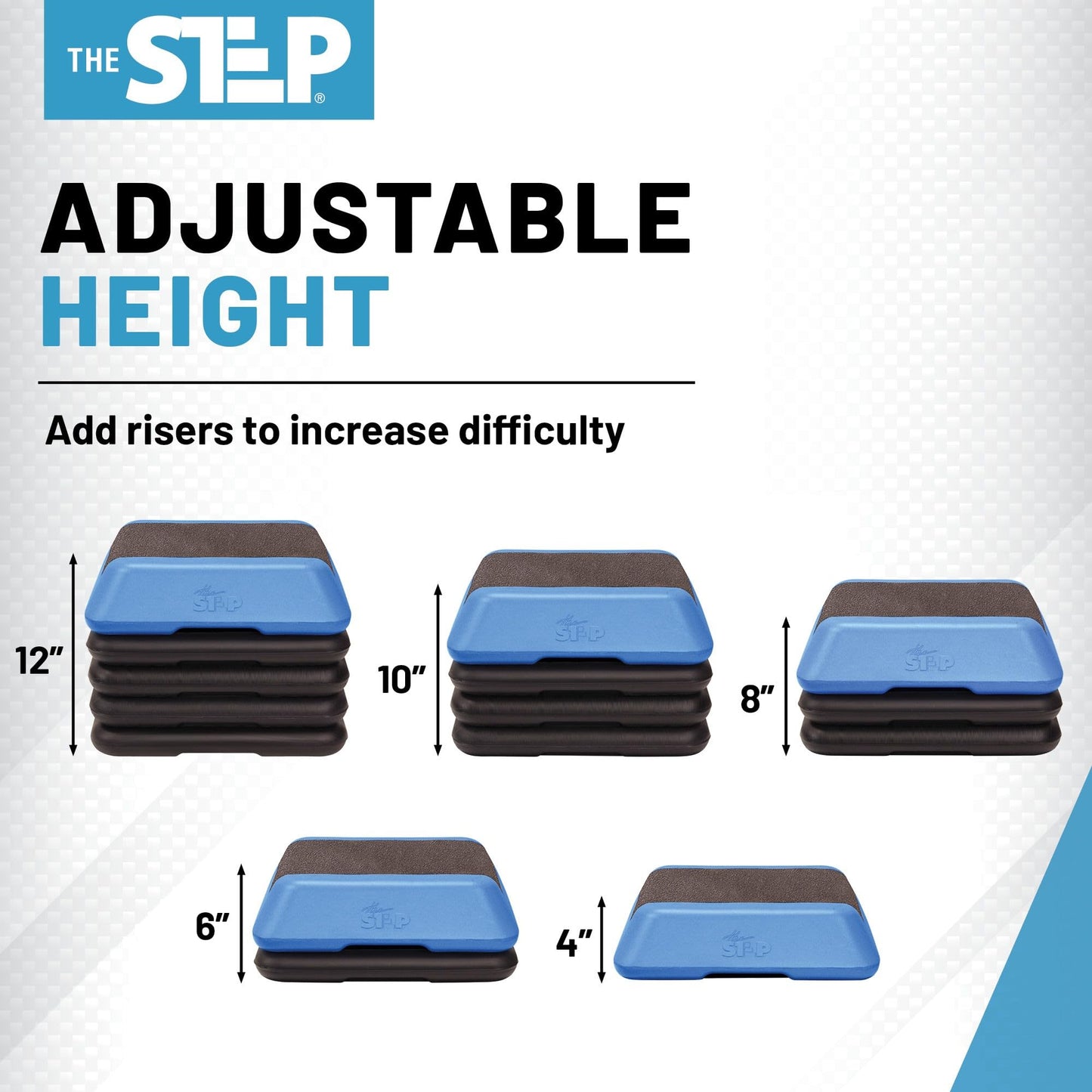 The Step Adjustable High Step Aerobic Platform with 4 Risers, Home Gym Workout Equipment, Fitness Stair Stepper Exercise Platform, Aerobic Exercise Equipment Made in the USA,Blue