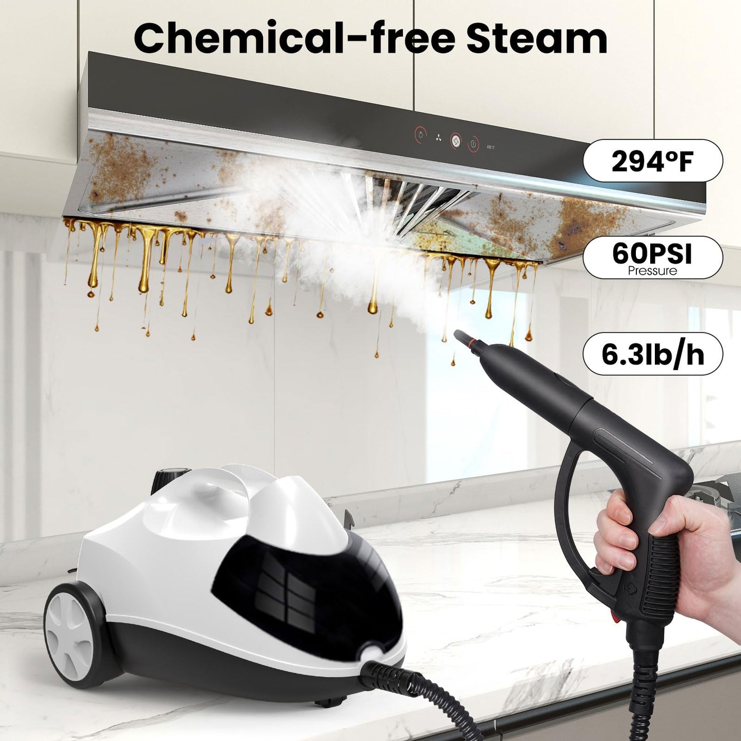 Steam Cleaner 1.5L Steamer for Cleaning Fast Heating 6-in-1 Multi-Surface with 8 Accessories UL499 Certified