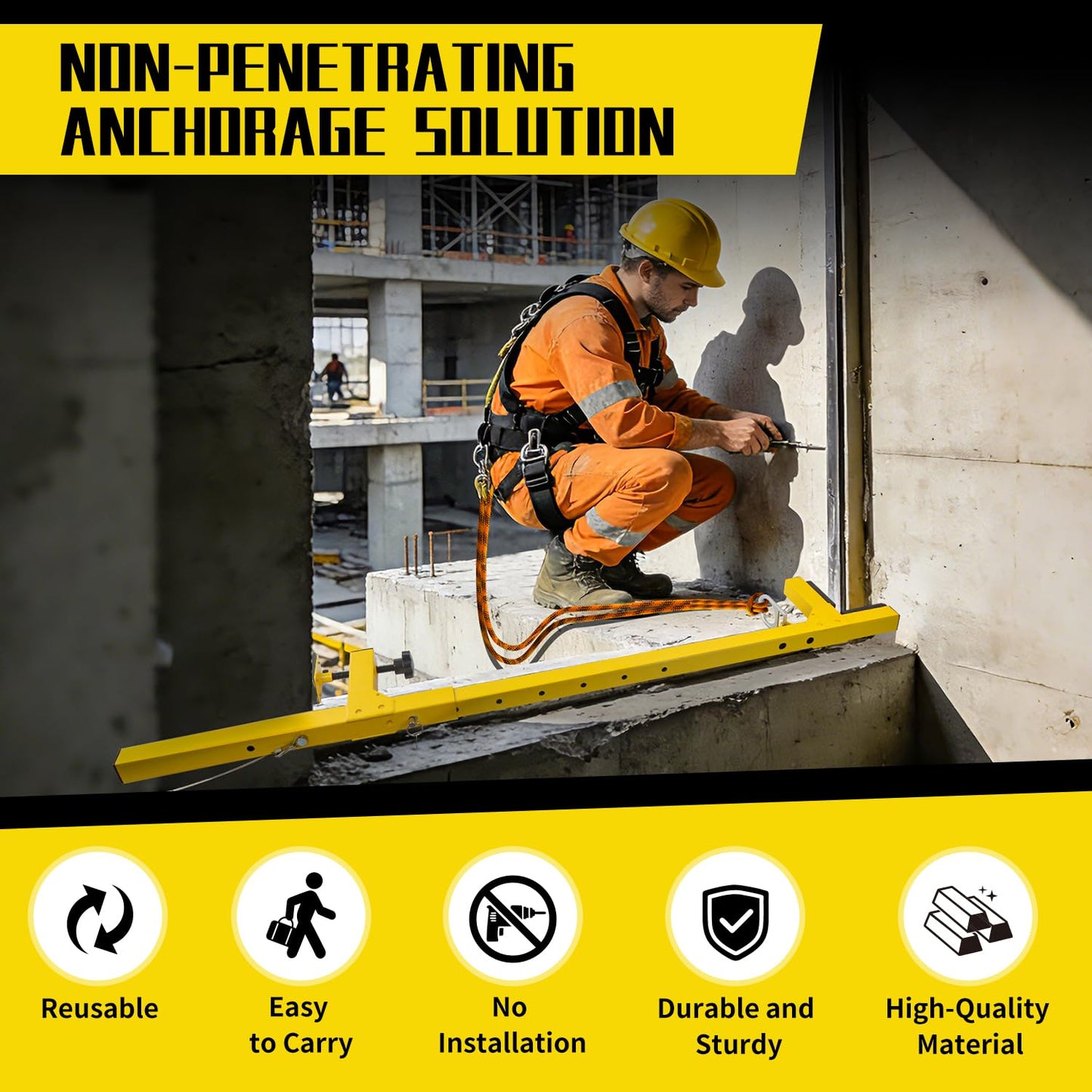 DOLEMODUO Adjustable Non-Penetrating Anchor, Reusable Temporary Fall Parapet Roofing Safety Anchor for Door & Window, Portable Safety Anchor for Construction & Home Use