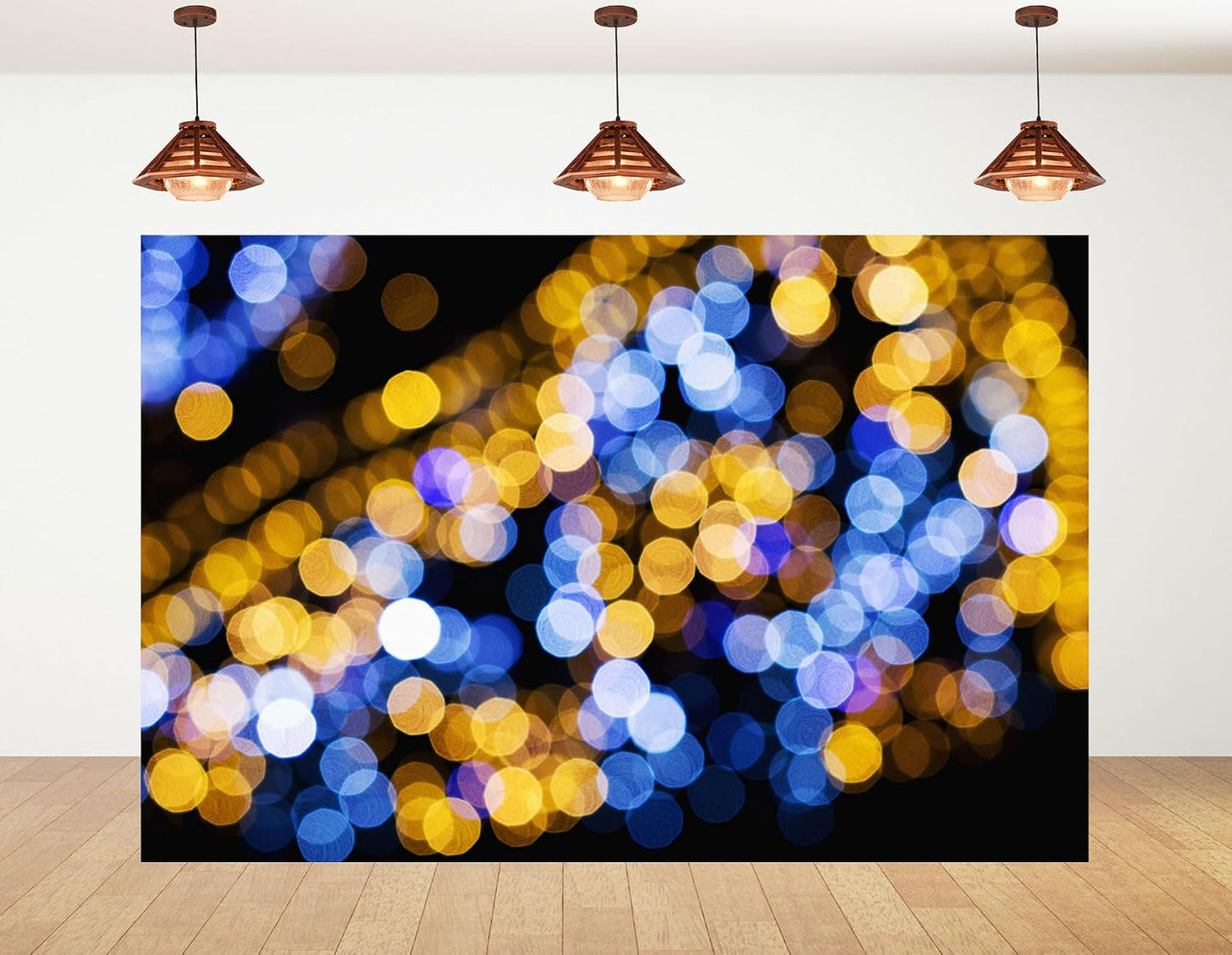 KeyWork 10x7ft Blue Gold Bokeh Backdrop Glitter Night Light Abstract Sparkle Photography Background for Wedding