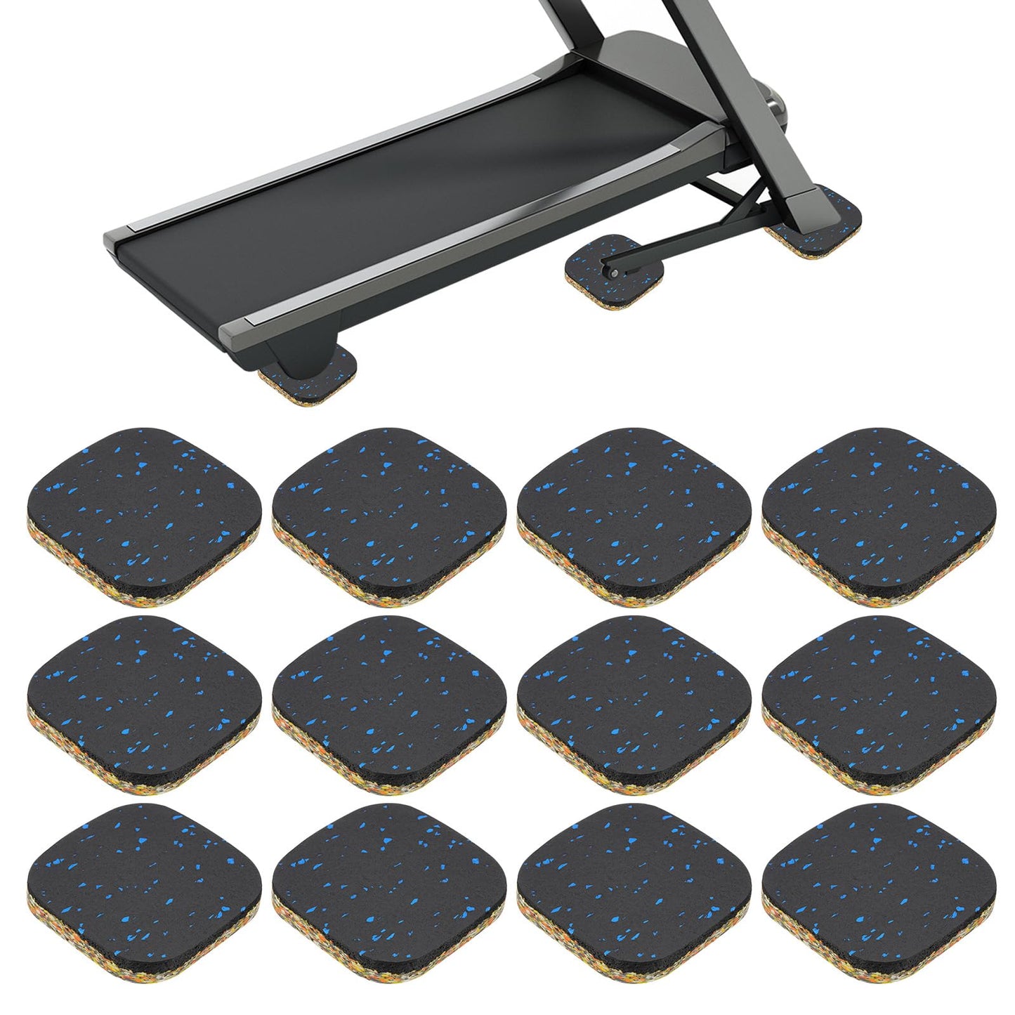 PATIKIL 12 Pcs Treadmill Mat Pads, 4x4x0.6 High Density Foam Anti Vibration Pad Sound Proof Floor Mat Exercise Equipment Mat for Carpet Protect Noise Reduction Home Gym, Blue