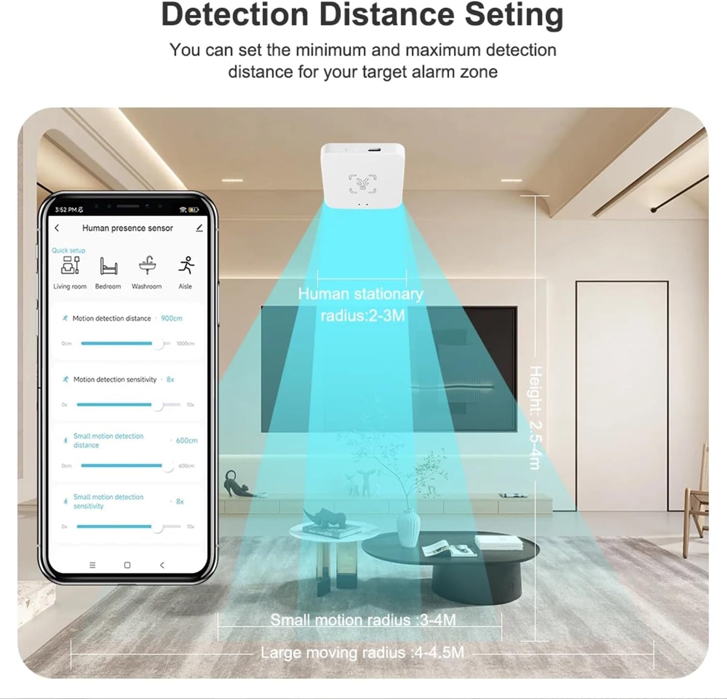 mmWave WiFi Human Presence Sensor: Smart Motion Sensor with App Notification Alerts, Radar Detector, Zone Positioning