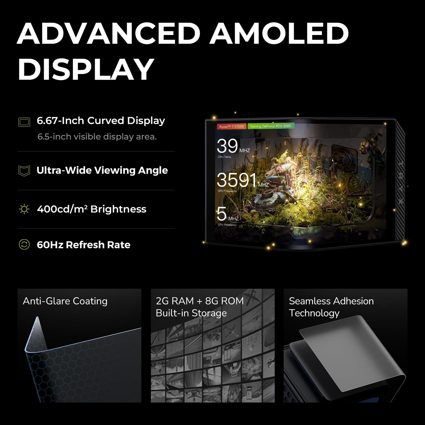 TRYX Panorama 360 ARGB 360mm AIO 6.67'' AMOLED Curved Screen 3D Anamorphic Effect Display Customizable AIO Cooler 360mm Asetek 8th Gen V2 320w TDP Pogo-Pin ARGB Fan Intel LGA 1851/1700 AMD AM5/AM4