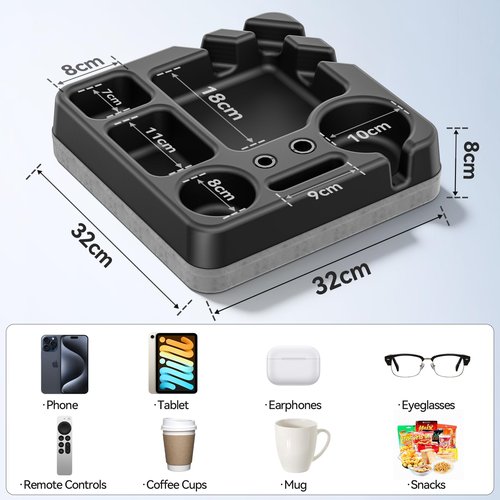 Couch Cup Holder Tray Couch Cup Holder Pillow Bed Tray Snack Sofa Bed Caddy Organizer Beach Sofa Drink Holder Anti-Spill Portable Snack Caddy Couch Remote Holder for Phone Pad Kindle Beverage Black