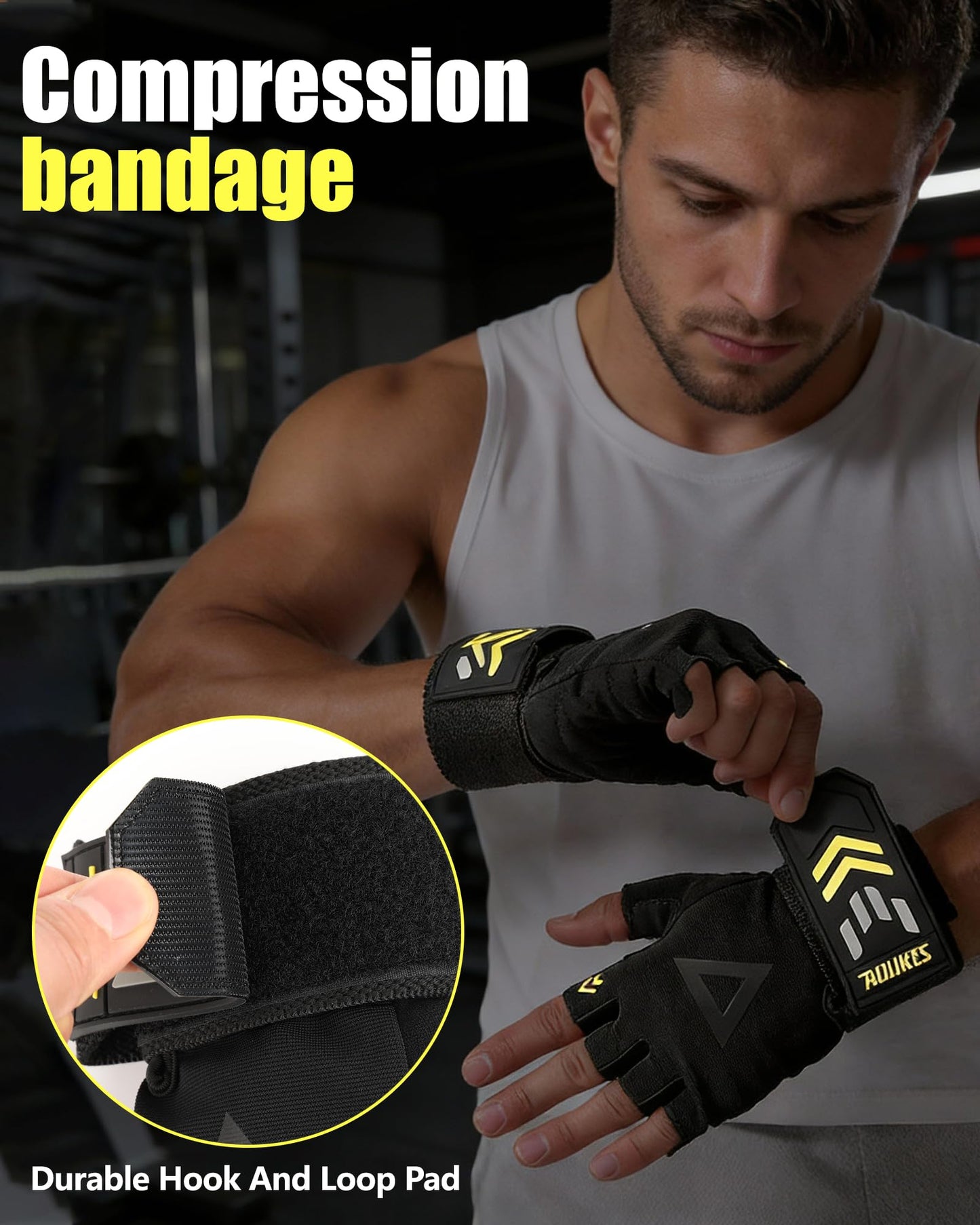 FitDA 2-in-1 Workout Gloves, Weight Lifting Gloves with Wrist Wrap Support for Men & Women, Ventilated Fingerless Padded Gym Glove for Weightlifting Pull-Ups & Fitness Training, M