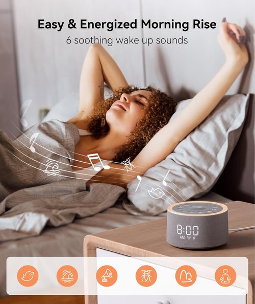 Dreamegg D1+ Sound Machine - Soothing White Noise Alarm Clock with 29 Sounds & Dimmable Night Light