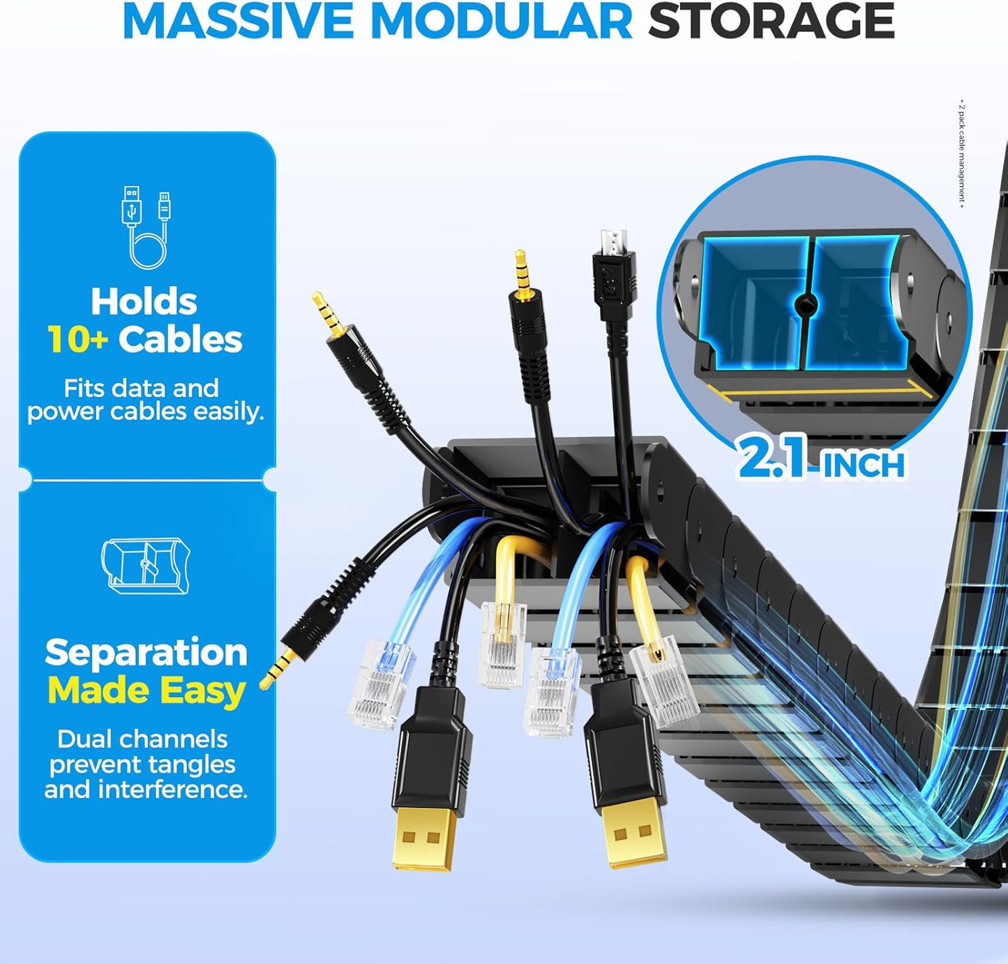 Cinati 52 Inch 2 Vertebrae Cable Management, Black Under Desk Vertebrae Cable Management Kit, Adjustable Length Wire