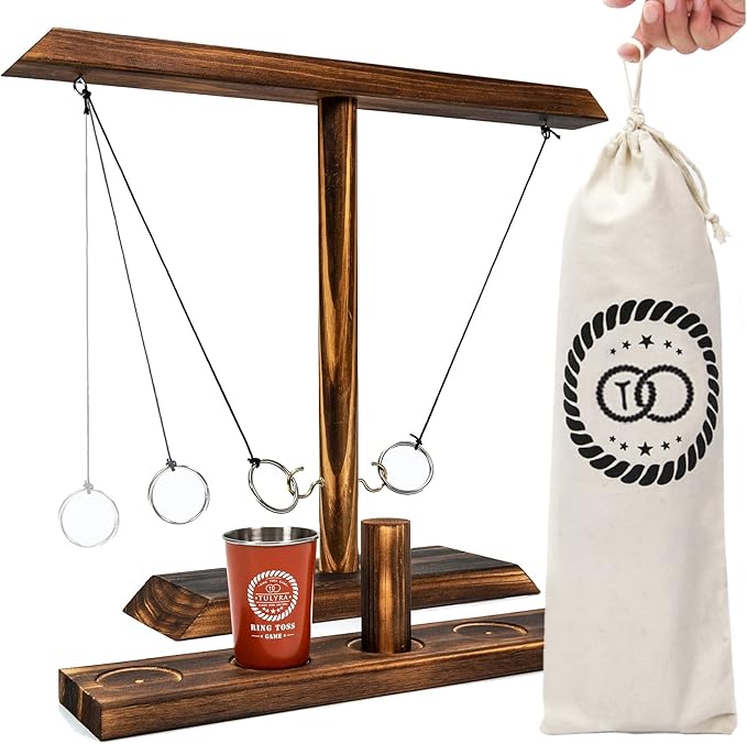 Ring Toss Game for Adults, Hook and Ring Game with Exclusive Carrying case & Unique Stainless Mini Cup, Super Easy to Assemble, XL Size(15.7" X 13"), Outdoor, Family