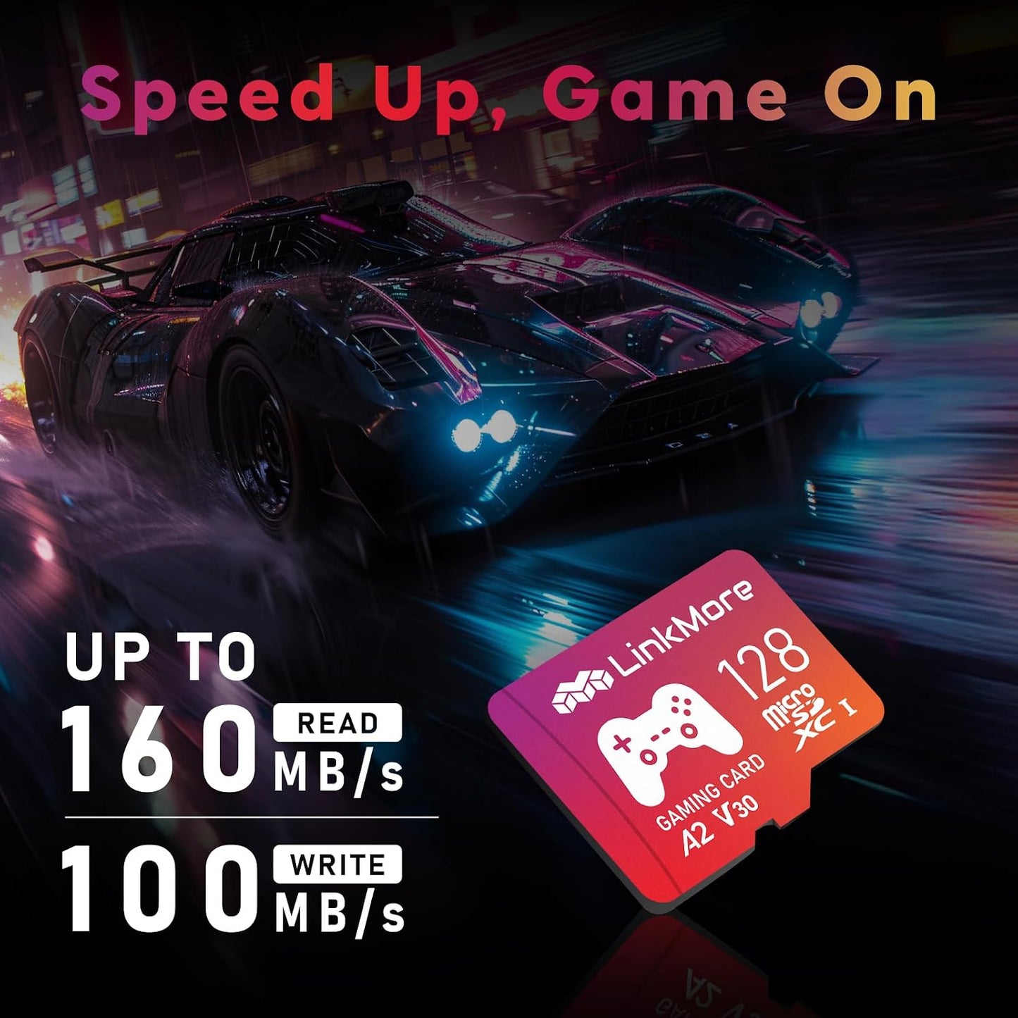 LinkMore 128GB A2, U3, V30, 10, 160 100 (XV23 Gaming Micro SDXC Card, UHS-I, Class Read Speed Up to MB/s, Write Speed