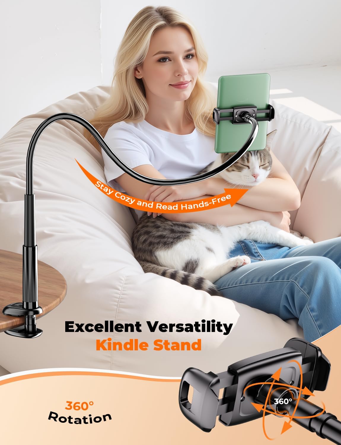 Mumay 17 4.78.6 Inch Gooseneck Kindle & Phone Holder for Bed: Flexible Long Arm Clamp Mount for Hands-Free Reading