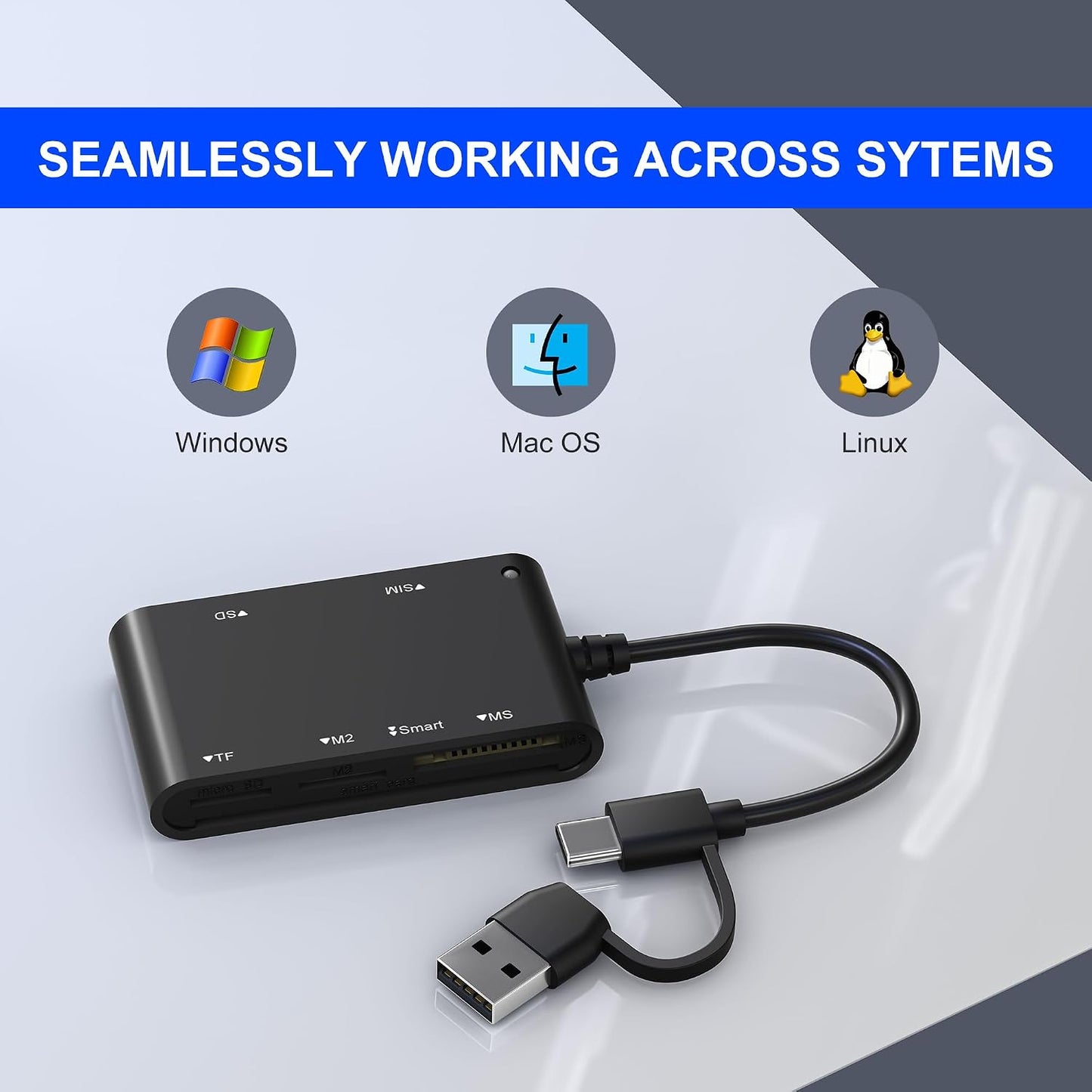 Yeemie Pro 7 2 Duo/M2/IC/PIV USB C/A Smart Card Reader and Memory Card Adapter in CAC Reader- Military CAC, SIM