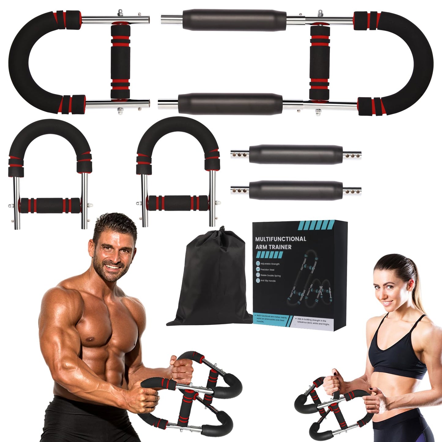 Gecool Chest Workout Equipment,Adjustable Resistance Bar for Full Body Workout, Arm Strengthener for Men & Women, Fitness Equipment for Strength Training（70-160Lbs）