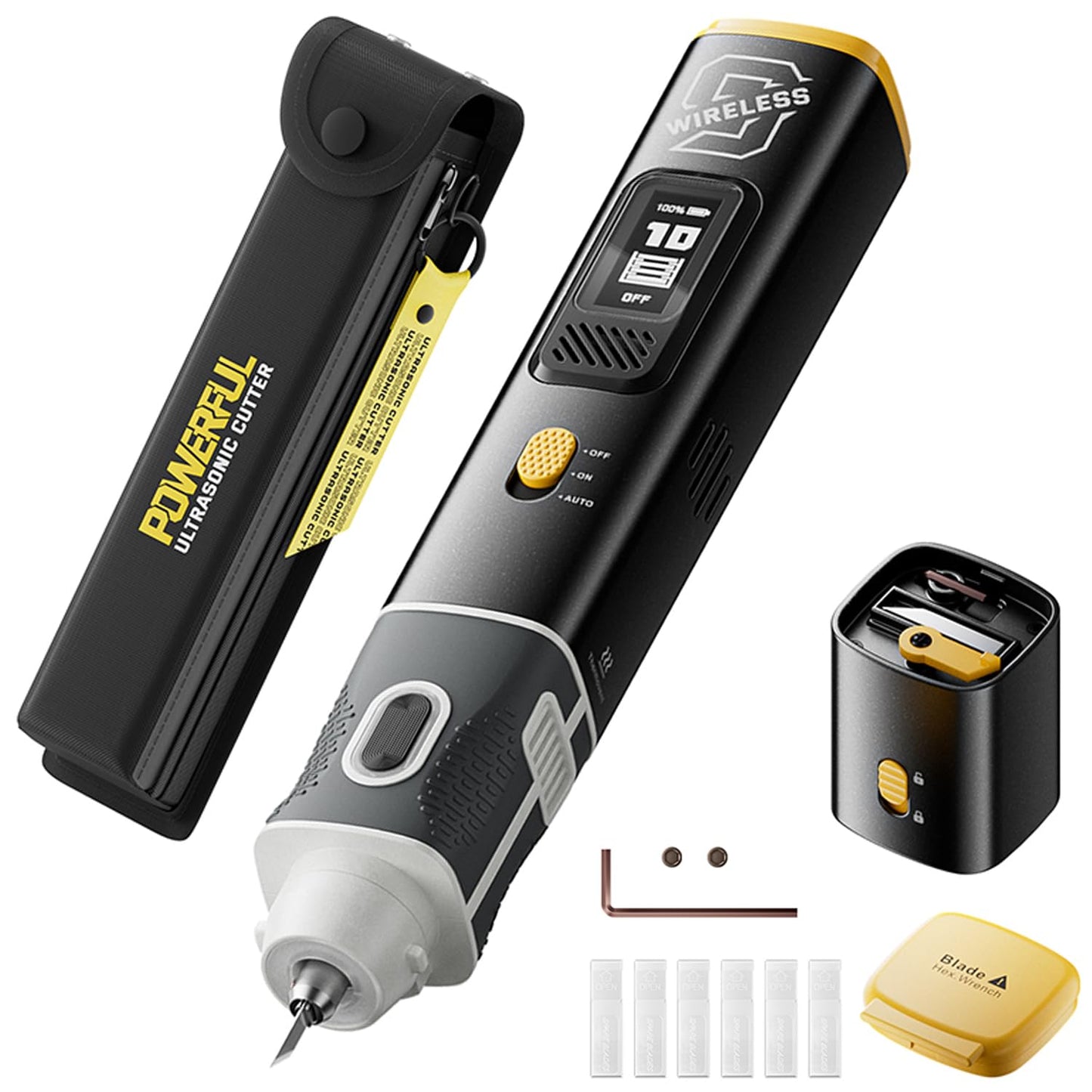 Wireless Ultrasonic Cutter, 40kHz Vibration & 2 Cutting Modes, Includes 50 Replacement Blades & Display Case, Multifunctional Sonic Knife For 3D Printing, Woodworking, Model Mods, Prototyping & DIY