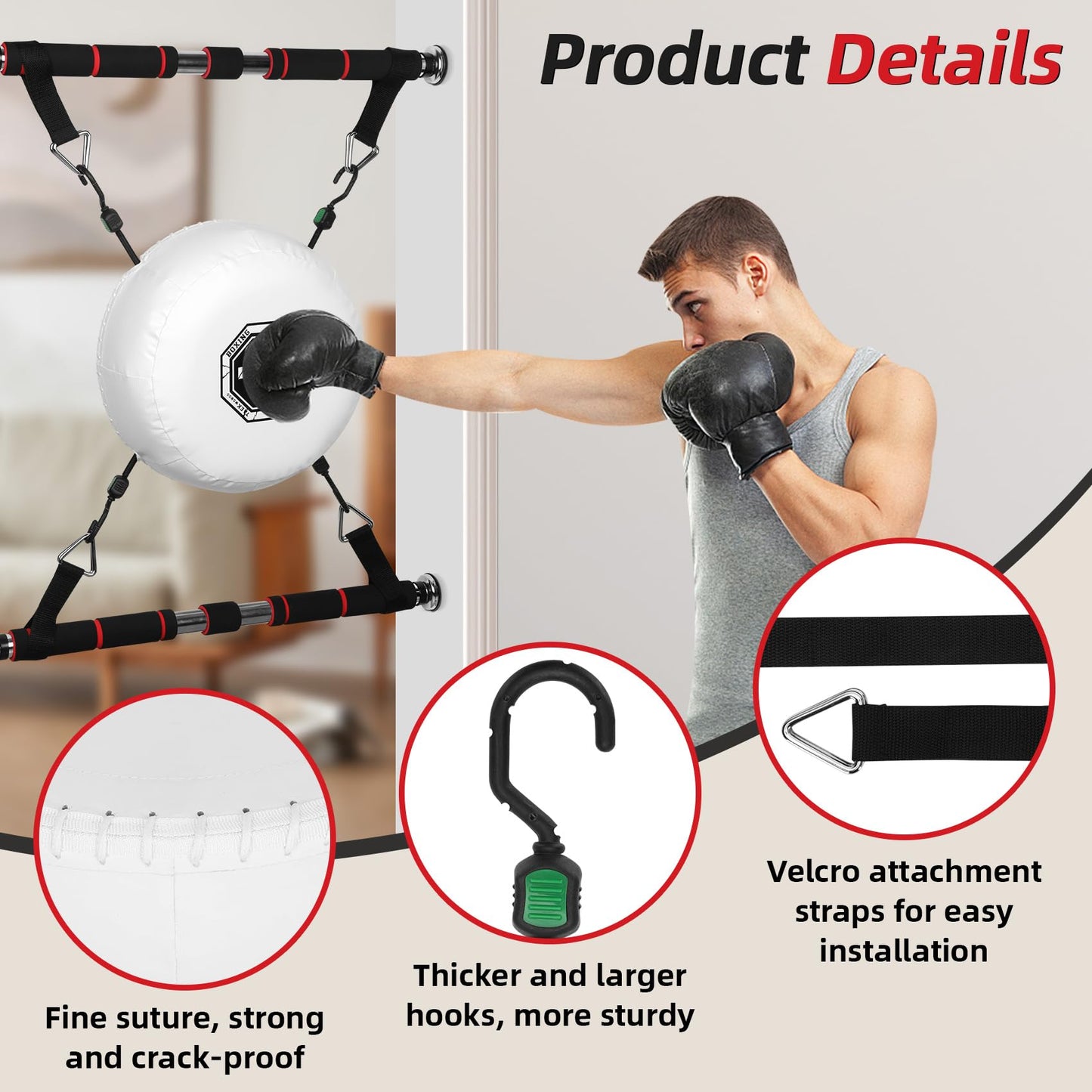 Woudy Doorway Punching Bag, Doorway Punching Pad Kit Includes 13" Boxing Ring Target, Adjustable Door Single Bar, Doorway Boxing Bag are Apartment Friendly Fitness Kits that Fit 23-40″ Doors