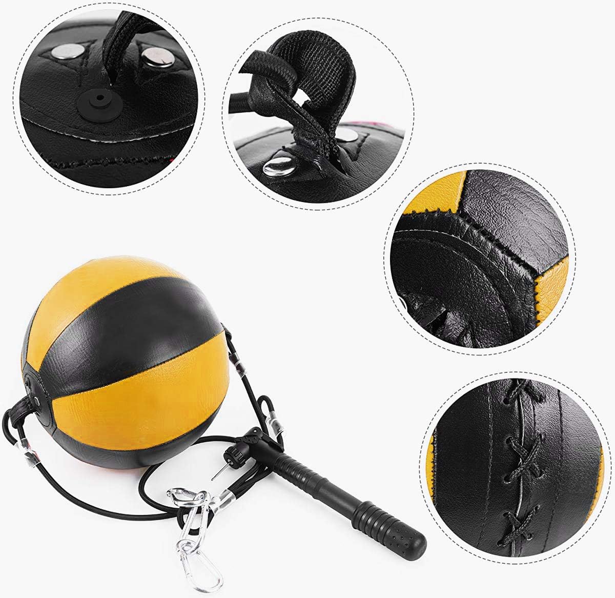 Kvittra Double End Punching Bag Boxing Striking for Training - Speed Ended Set Includes 3 Reflex Ball Headband and Pump- Portable MMA (Yellow)