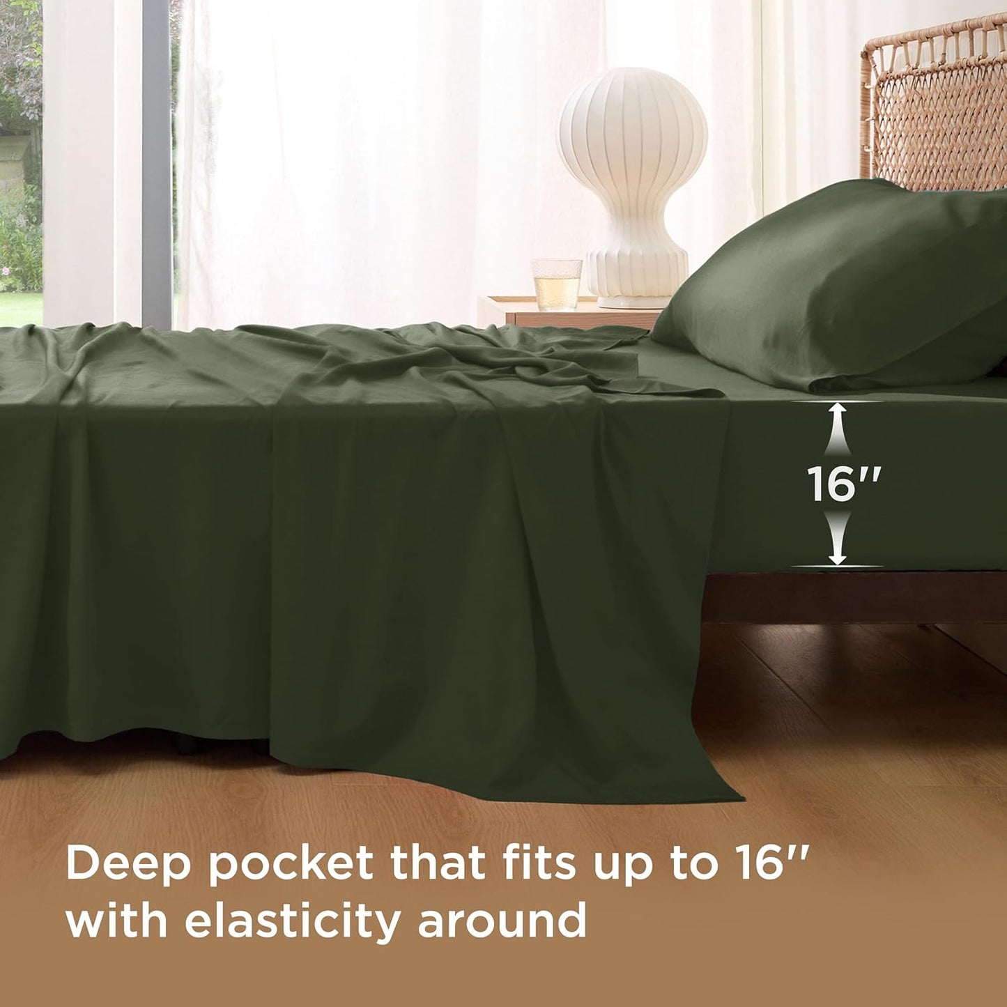 Bedsure Cooling Twin XL Sheets - Breathable Rayon from Bamboo | Soft, Deep Pocket, Olive Green