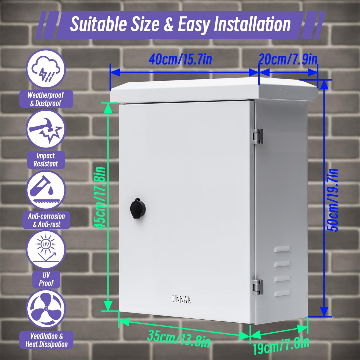 Outdoor Enclosure Electrical Weatherproof Box - 19.7x15.7x7.9 Outdoor Network Cabinet Enclosure with Cooling Fan and Thermostat Kit, Wall/Pole Mount(500x400x200mm)