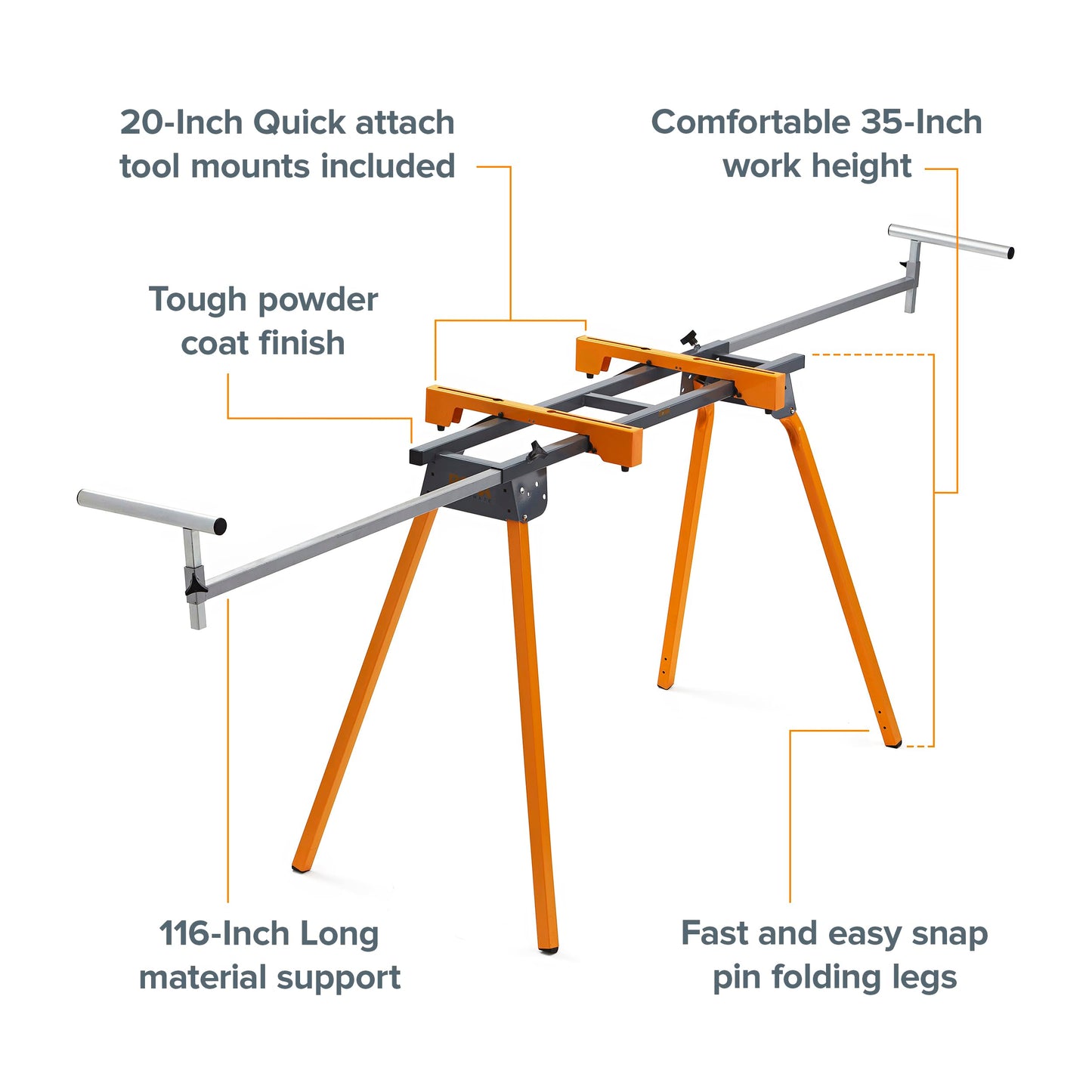 BORA Universal Miter Saw Stand with Quick Release Tool Mounting System- Portable Miter Saw Stand 500 Lbs Max Weight Load - 34-inch Height with Outrigger Arms Up to 114 Inches - PM-4000, Orange