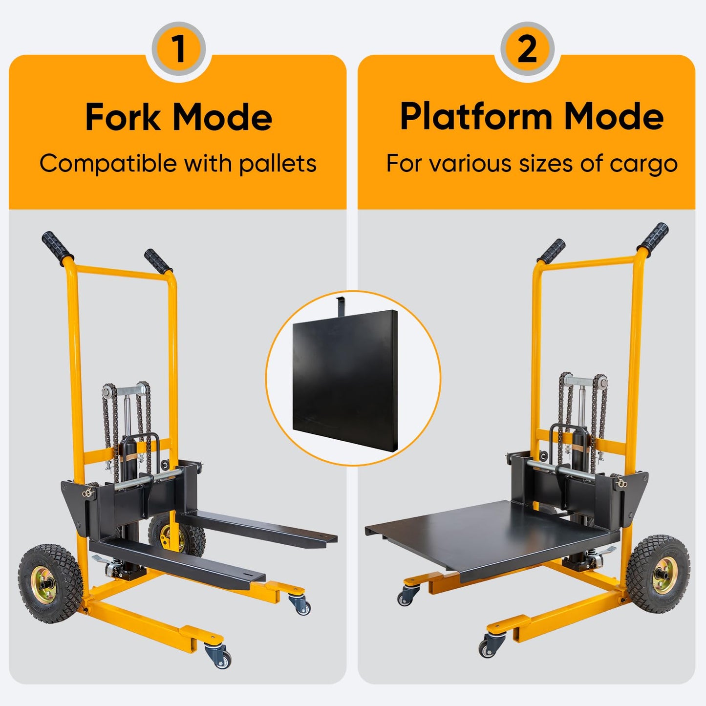 MMS Foldable Hydraulic Material Lift Winch Stacker, 450 Lbs 35.8" Max Lift w/ 9" Wheels 360° Swivel Casters, Pallet Truck Dolly, Fork Lift Table Cart, Pallet Jack, Removable Platform, Adjustable Forks