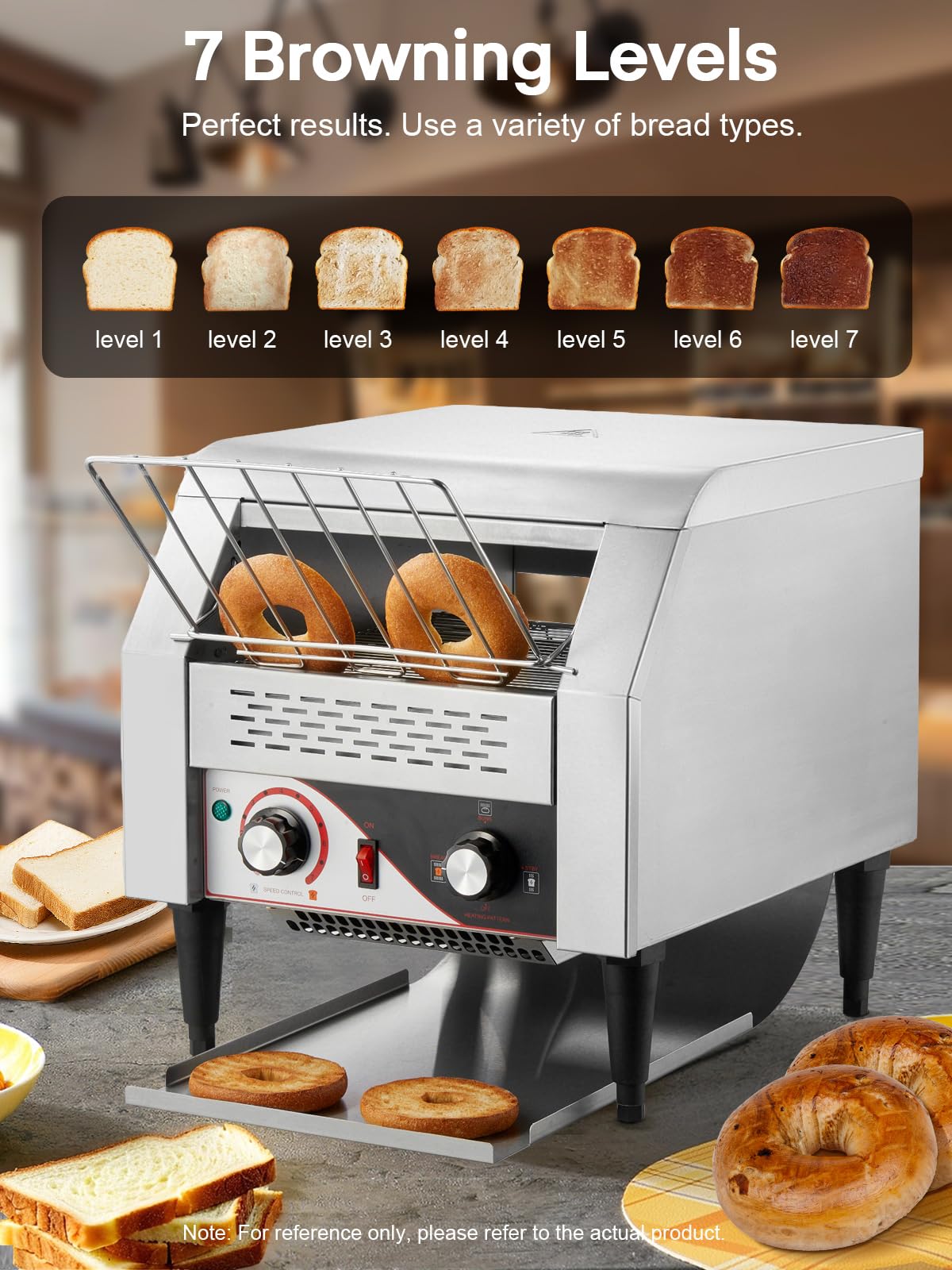 Commercial Conveyor Toaster, 350 Slices/Hour Electric Stainless Heavy Duty Restaurant Toaster, with Dual Heating Tube, 7 Browning Levels, for Bagel, Restaurant, Bakery Cafe, Silver