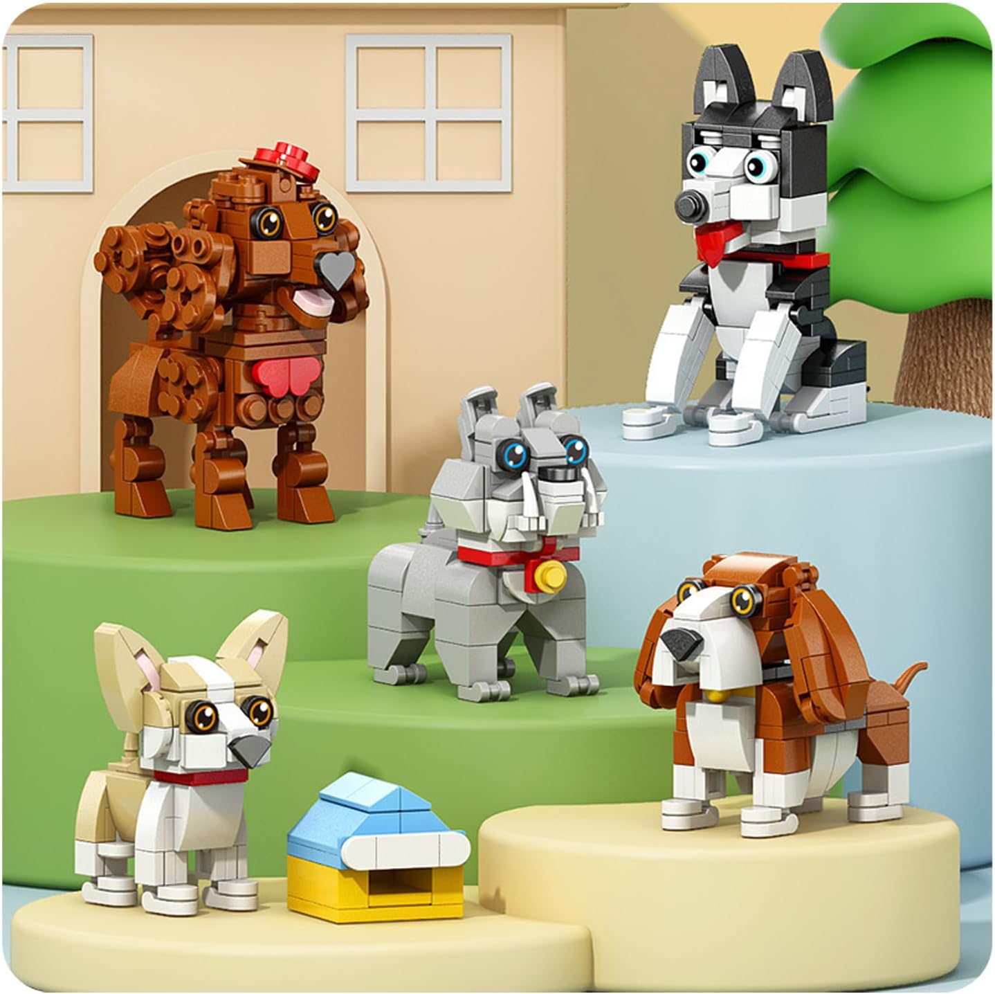 Skiennix Micro Mini Dog Building Blocks - Cute 3D Animal Puzzle Toys for Kids (Husky, Bulldog, Poodle)