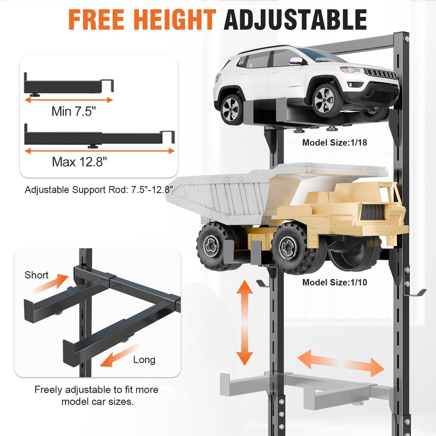 Jasdego 6-Tier RC Car Storage Rack, Adjustable Width & Height RC Car Display Stand for 1/6 1/10 1/12 1/18 1/24 Scale RC Cars & Trucks, Metal RC Crawler Workstation Shelf Organizer with Lockable Wheels