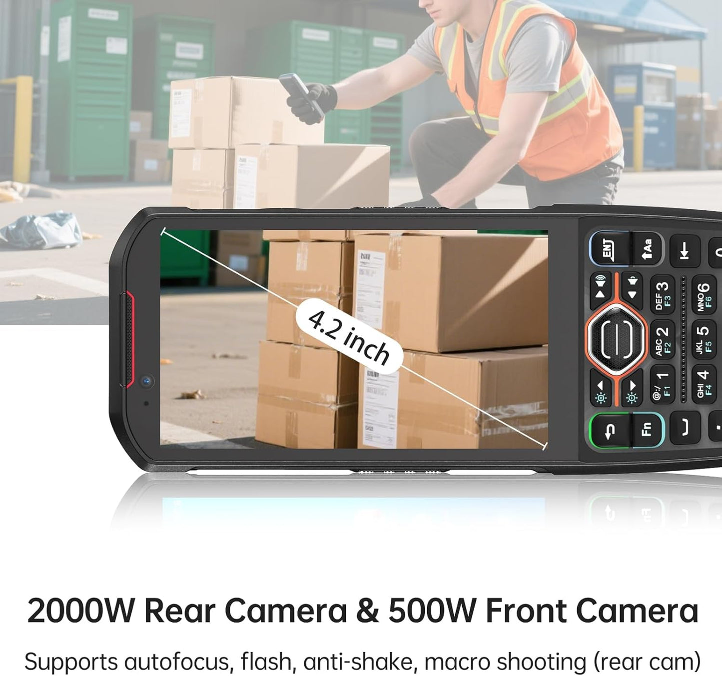 RUGLINE 2025 Android13 PDA, 6GB+64GB Barcode Scanner with Keypad, Equip with 1D 2D QR Code Scanner, Support hot-swappable, BT, WiFi, 4G LTE, NFC, 8-Core CPU Inventory Barcode Data Collector