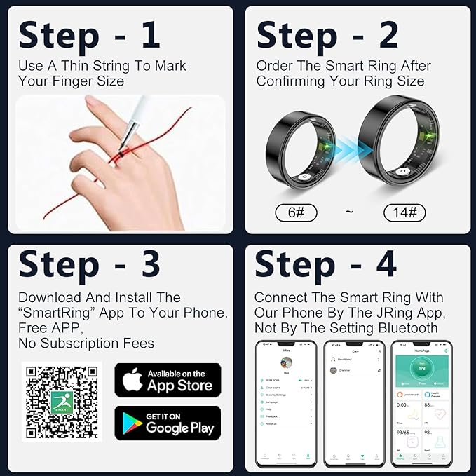 Smart Ring Health Tracker for Women Men-IP68 Waterproof Fitness Ring with Sleep Tracker/Heart Rate/Blood Pressure/Blood Oxygen/Step Counting/Calories for iOS and Android,No Subscription Fee