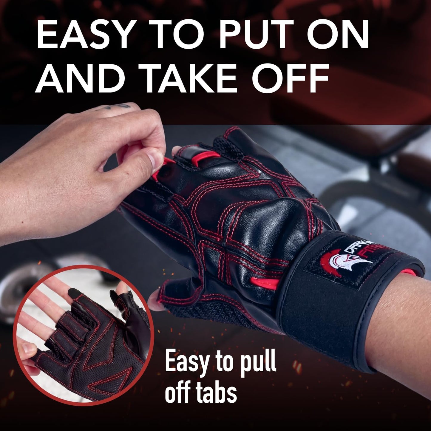 Dark Iron Fitness Genuine Leather Gym Gloves for Men Women, Small Wrist Wrap Support Workout Gloves for Weight Lifting Crossfit Deadlift Barbell Exercise Palm Padding Callus Protection Grips