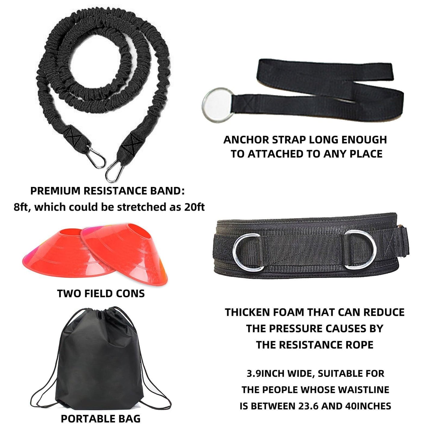 OYINDIZ Speed Training Equipment, Resistance Band 80lb Multi-Sport Exercise Set with Handles Help to Improve Focus Explosive Agility Power Suit for Vertical Jumping Baseball Running Football