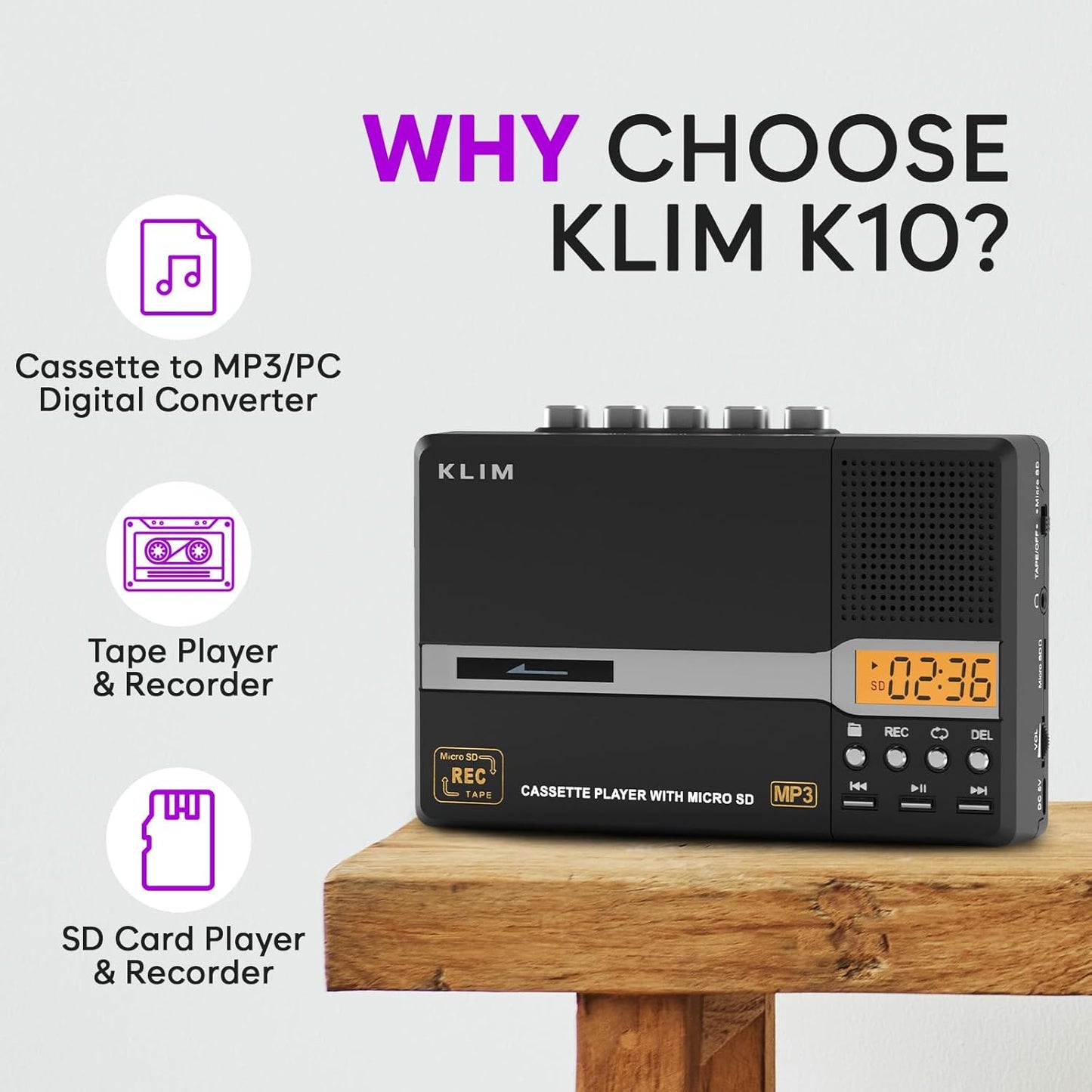 K10 Cassette Cassette MP3 8GB KLIM Portable Tape Player & Tape Recorder, to Converter + Built-in Microphone & Speaker +