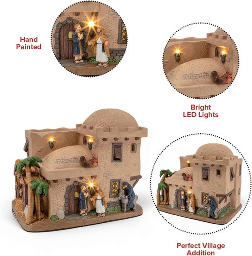 Bethlehem Inn | Porcelain Christmas Village with LED Lights - Festive Holiday Decor