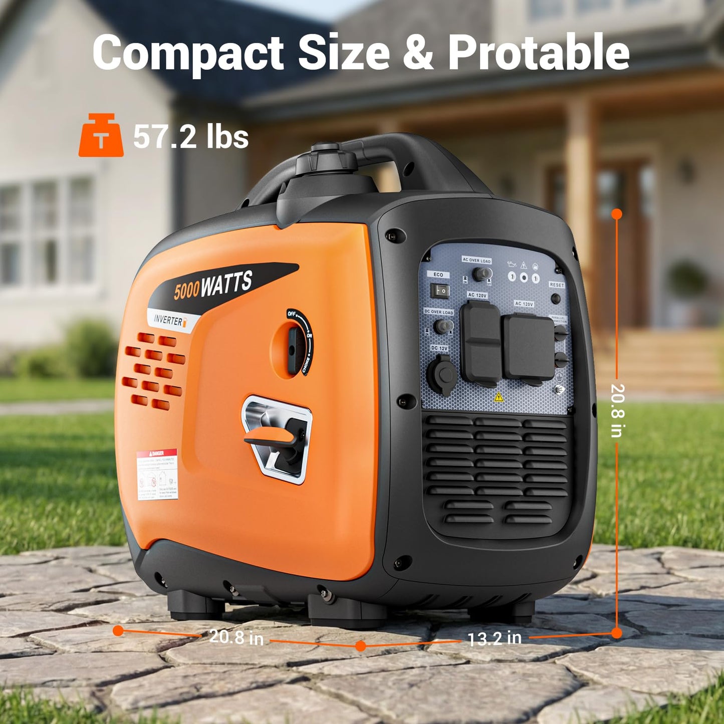 MUTAOMAY 5000W Portable Inverter Generator for Home Emergency Backup Power, Super Quiet Small Gas Powered Generator for Camping, RV, Outdoor, Jobsite with ECO Mode, Parallel Capable, EPA Compliant