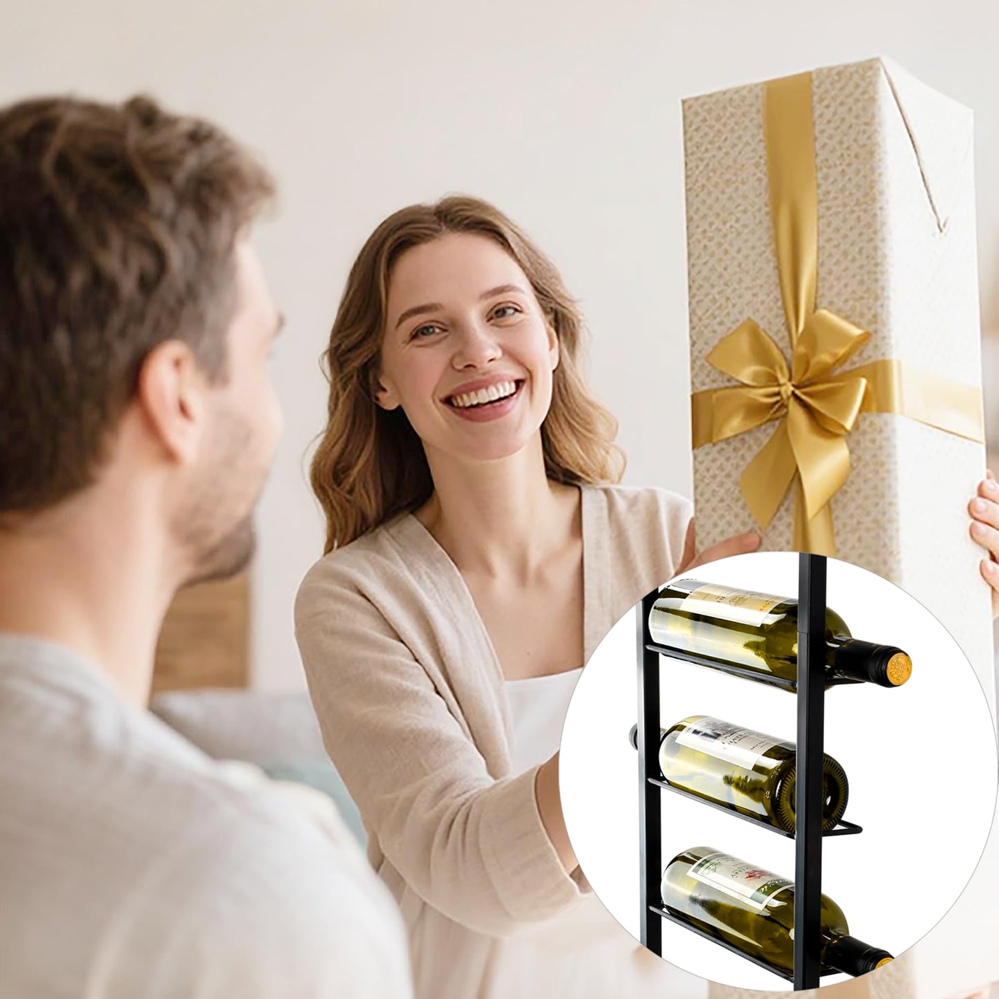 YANGSHUO Wall Mount Wine Rack - 10 Bottle Black Metal Wine Bottle Holder for Wall, Wine Bottles Storage Organizer Display Shelf for Home, Bar, Dining Room, Liquor, Kitchen, Wine Cellar