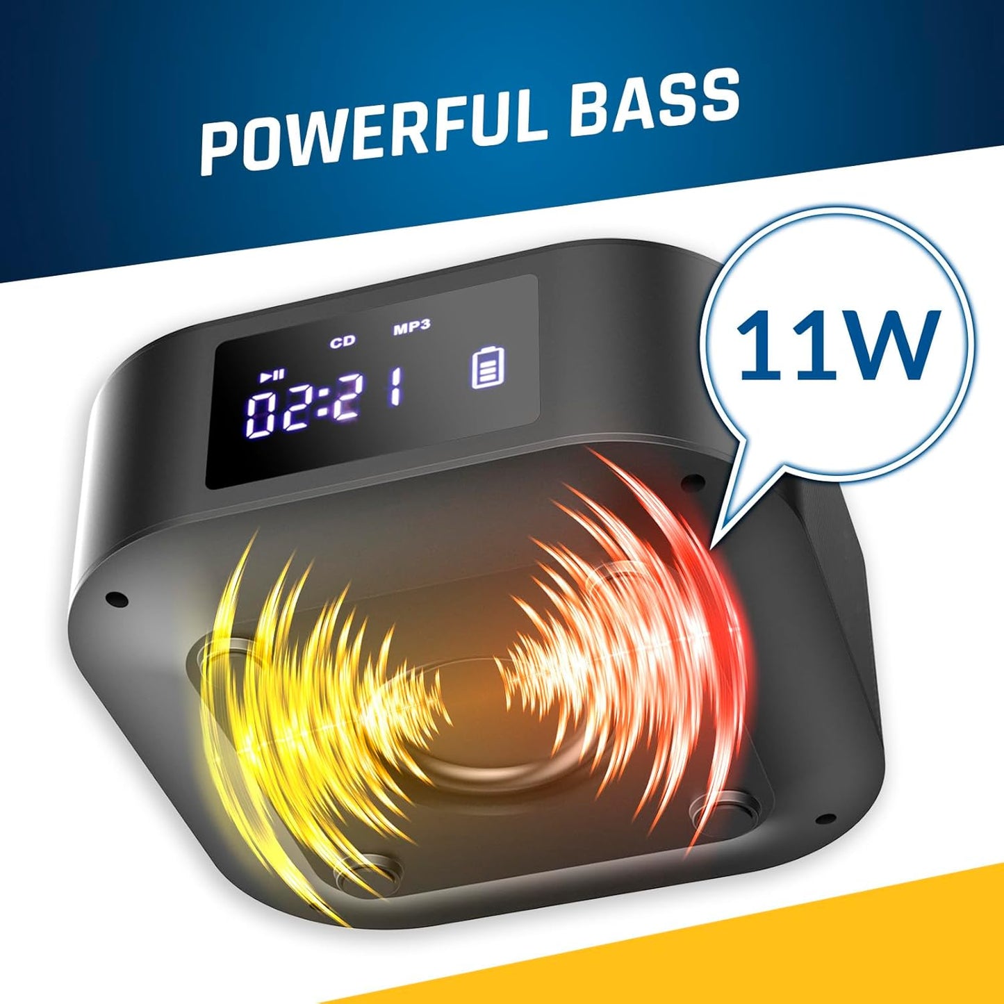 KLIM E1 MP3 Boombox with CD case - CD Player Portable Audio System + Extra BASS with Subwoofer + FM Radio, Bluetooth