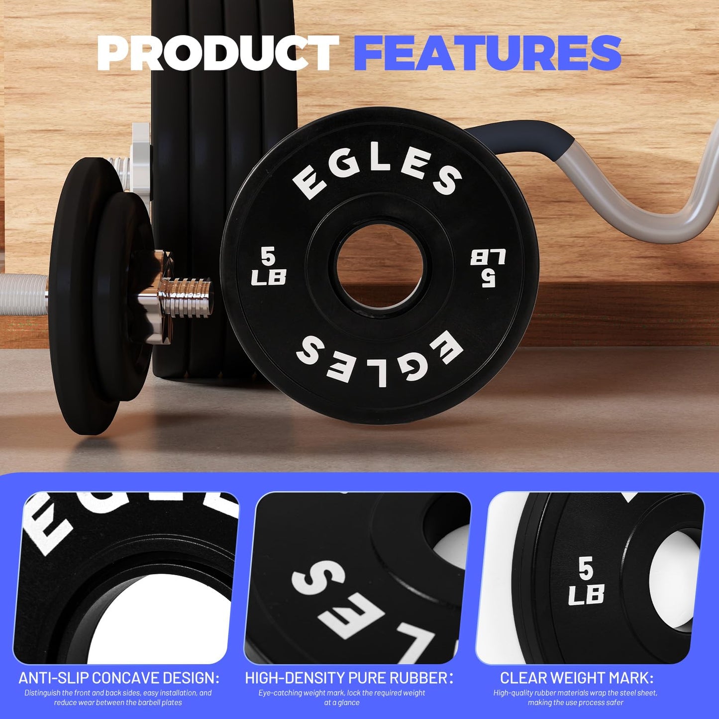 EGLES Change Plates Pair 5LB Black Rubber Coated Weight Plates in Pairs Olympic Bumper Plates Fit 2-Inch Barbells Strength Training Weight Plates Gym & Fitness Change Plates