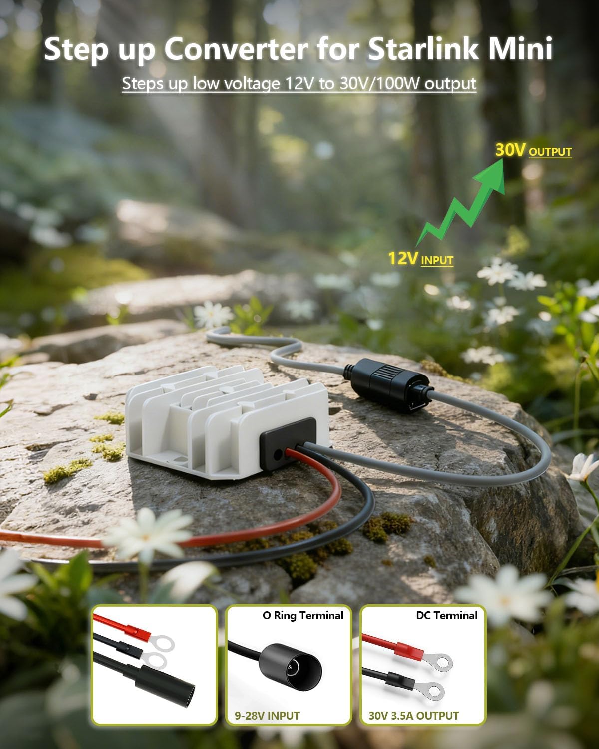 GeegAcc 12V 12V/24V 30V 3.5A Pack, 9-28V (1 Starlink Mini Adapter DC Step Up Converter, to Power Supply, Waterproof