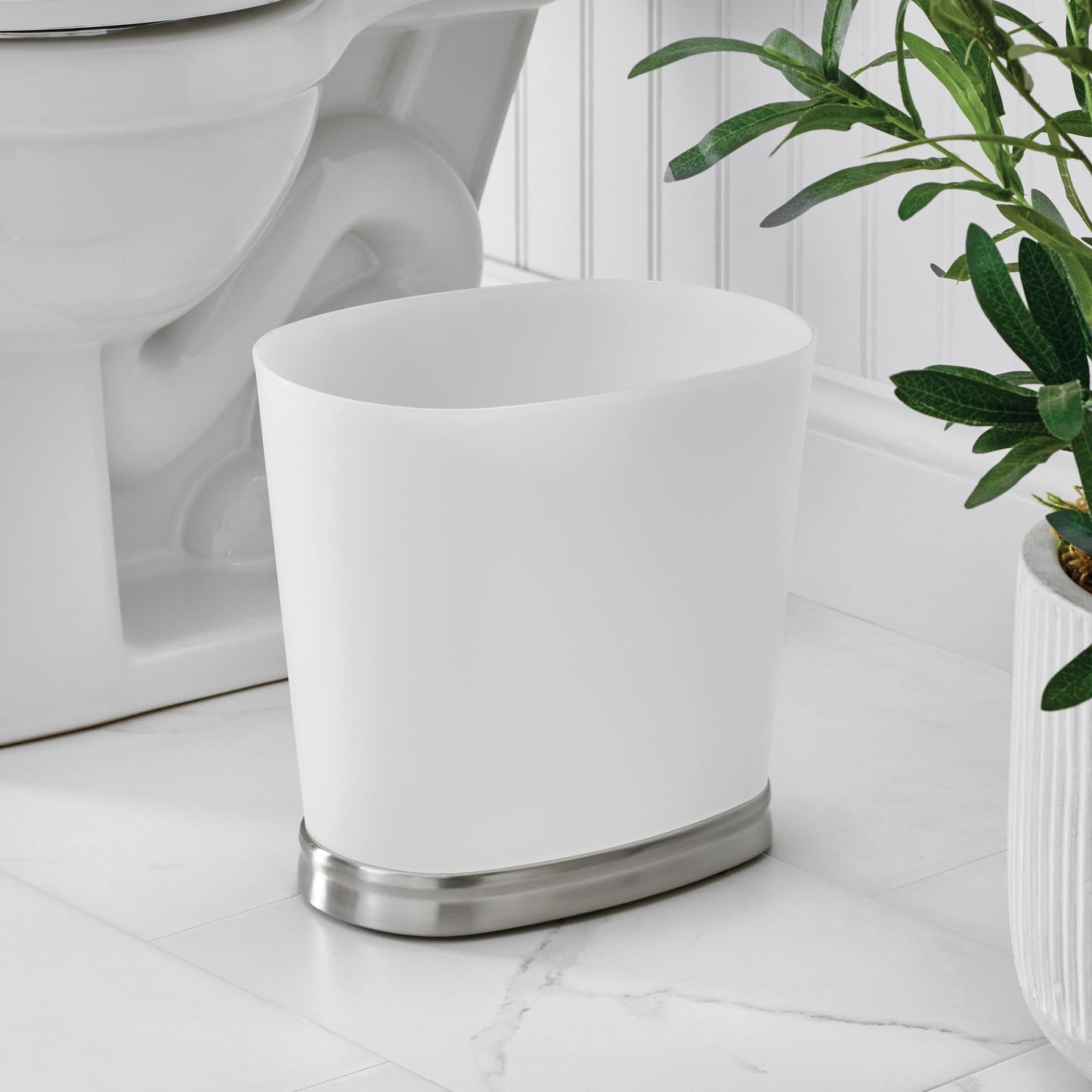 iDesign Slim Bathroom Trash Can, Small Plastic Garbage Can for Bedroom, Office, Desk, or Dorm, 2-Pack, Frost/Brushed