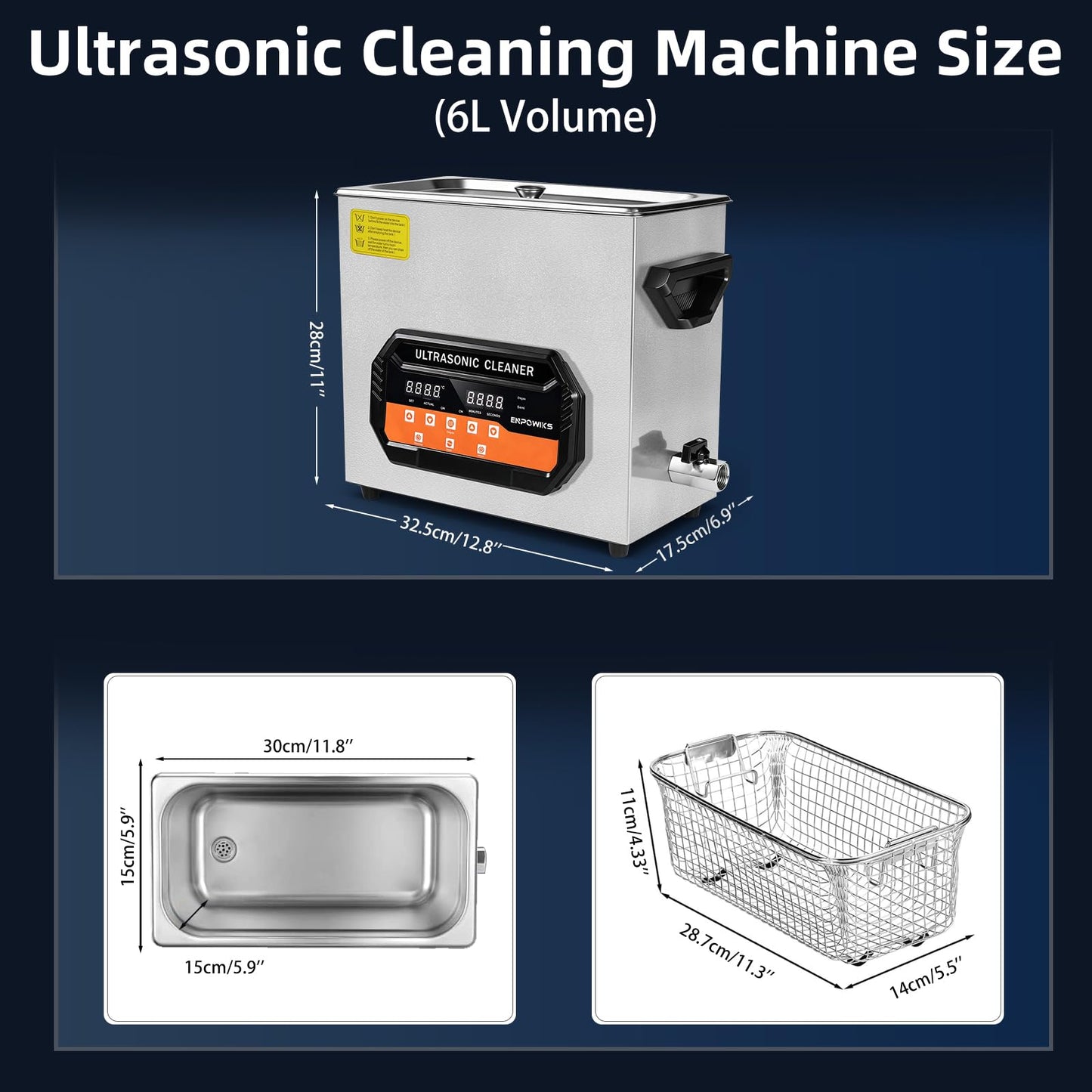 Enpowiks Ultrasonic Cleaner 6L 180W Digital Ultrasonic Cleaning Machine with Upgraded Degassing & Gentle Mode, 40kHz, with Heater & Timer for Tools, Jewelry, Watches, Glasses, Dentures, Small Parts